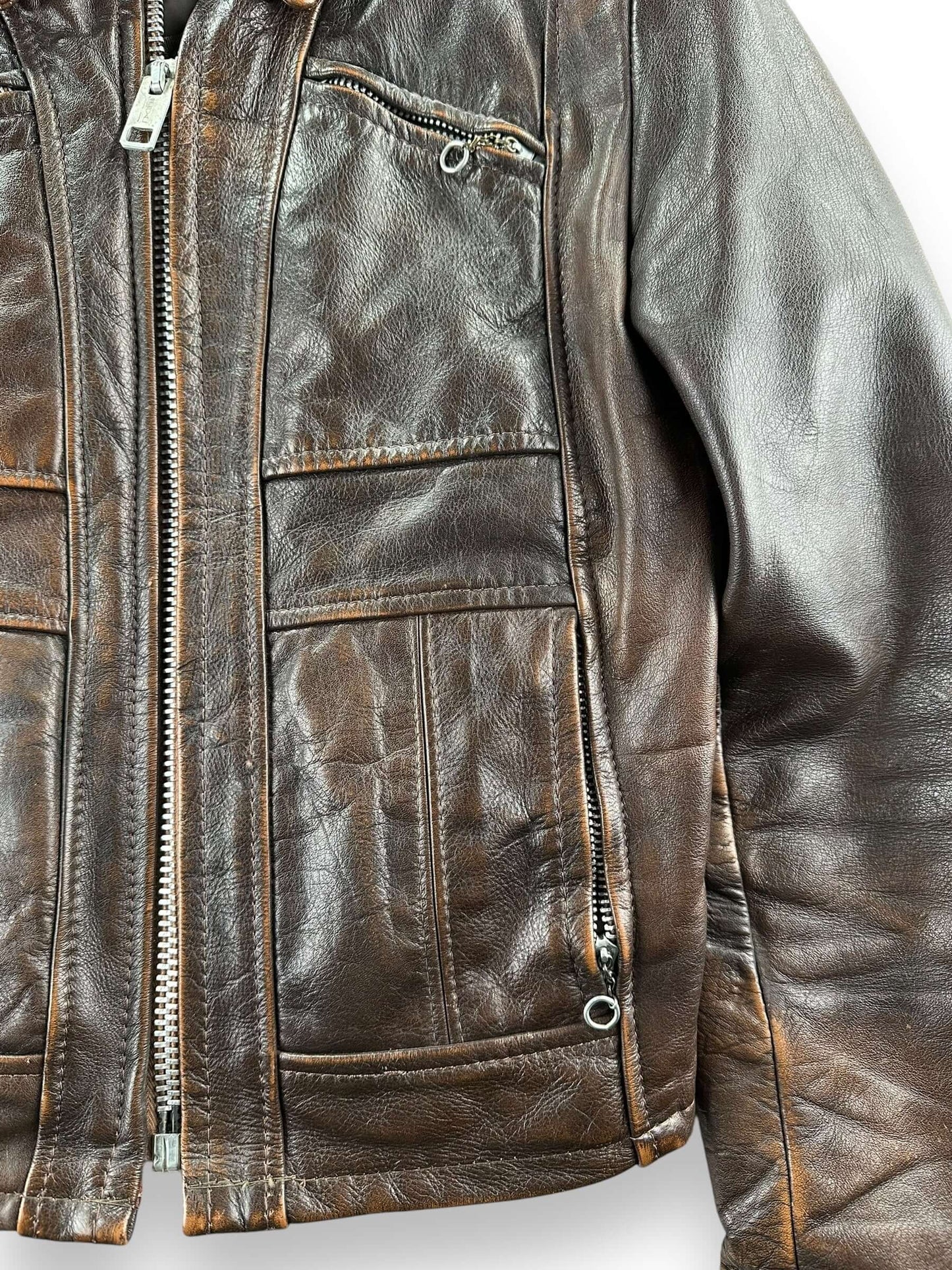 front close up of Vintage Lesco Leathers Jacket SZ XS