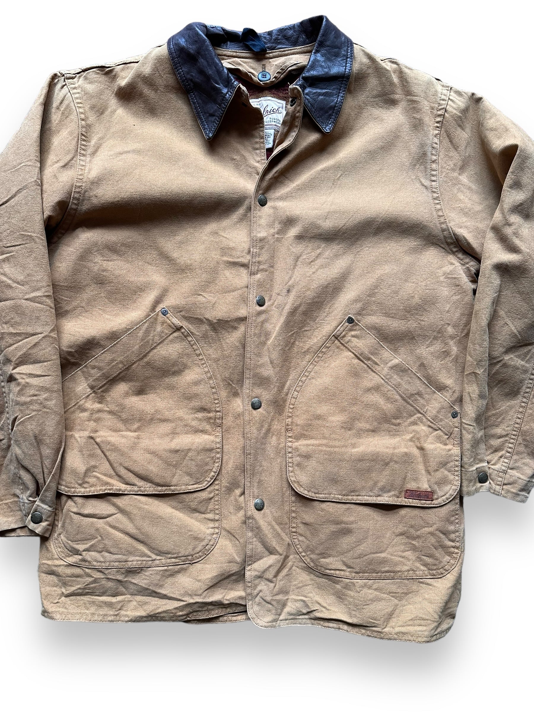 Front Detail on Vintage Woolrich Blanket Lined Barn Coat SZ L | Vintage Woolrich Jacket Seattle  | Seattle Vintage Clothing