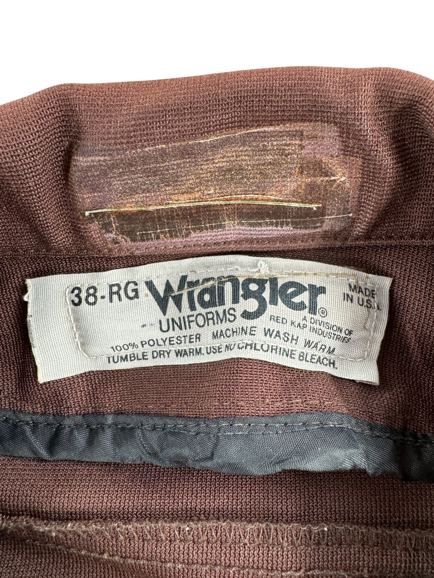 Label on Vintage Brown Wrangler Gas Station Jacket SZ 38