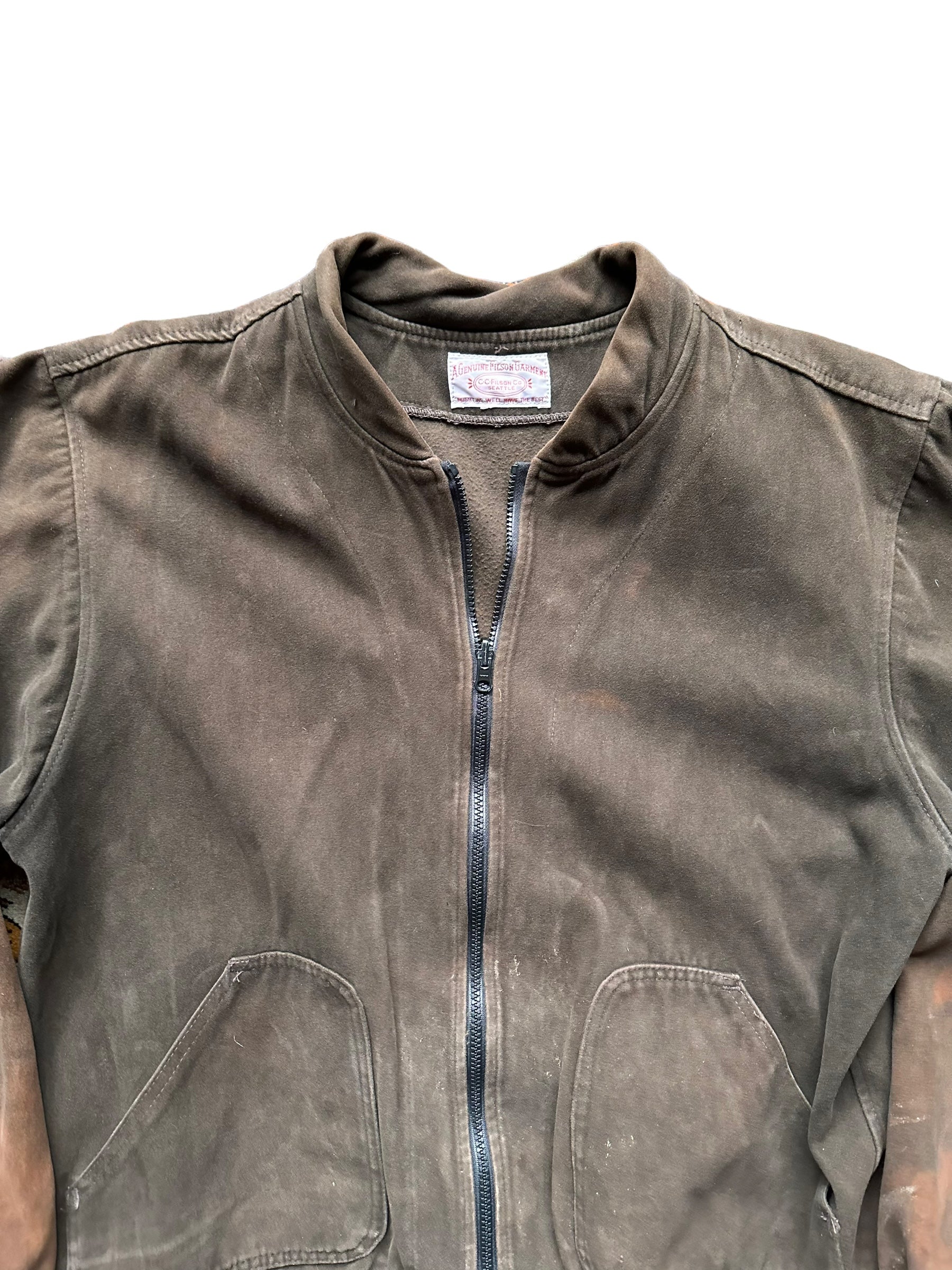 Upper Front View of Filson Moleskin Brown Liner SZ XL |  Filson Bargain Outlet Seattle | Barn Owl Vintage