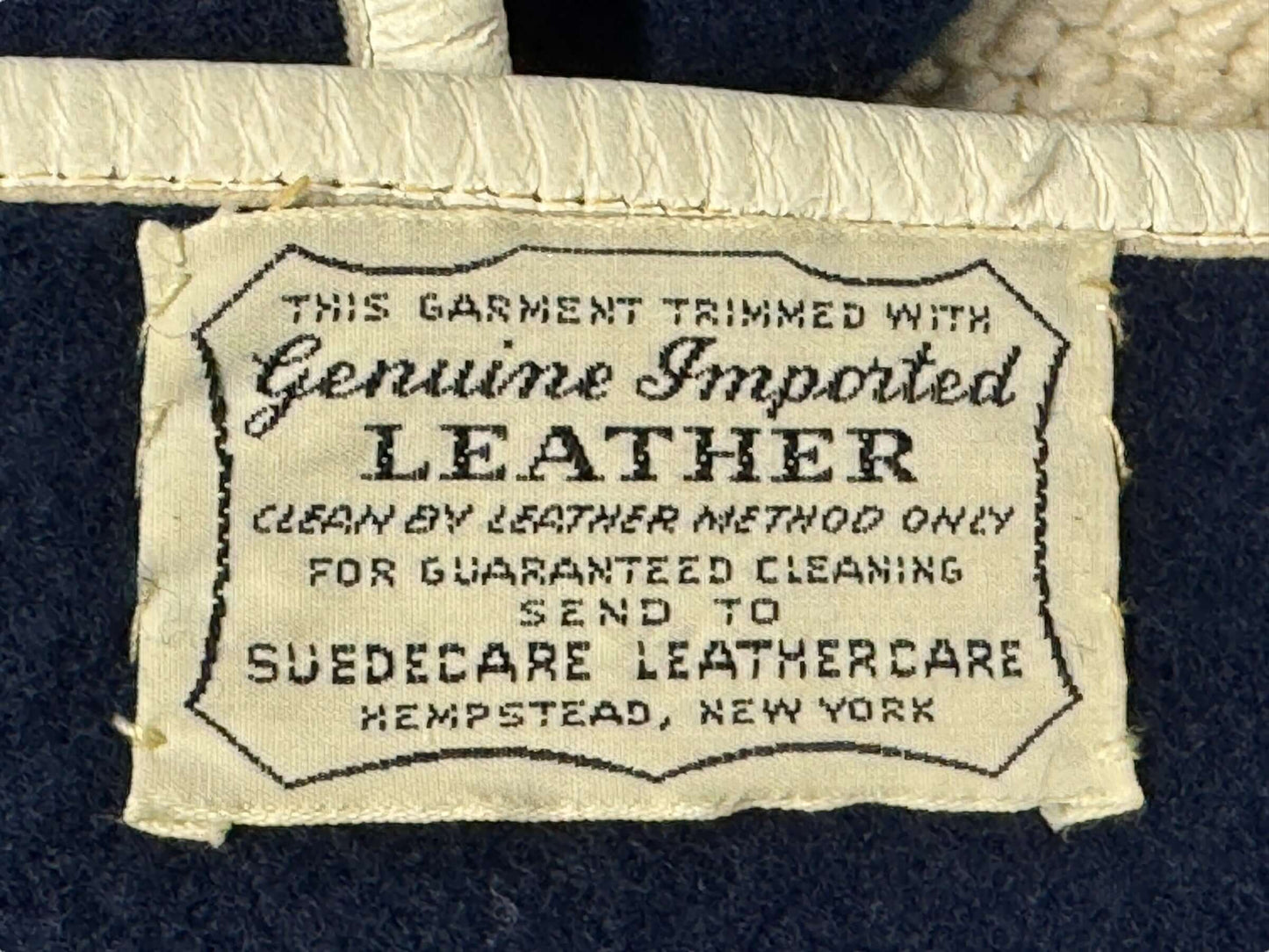 Leather tag view of 1960s Dia Diodato Wool Navy Blue Coat M