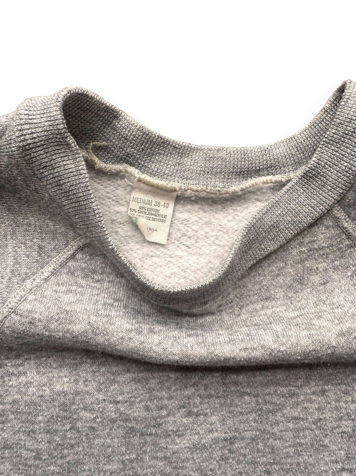 Tag View of Vintage Heather Grey Creslan Crewneck SZ M | Vintage Sweatshirt Seattle