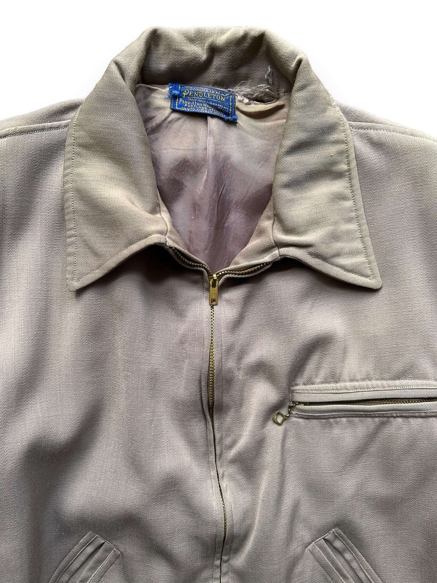 Upper Front Collar View of Vintage Pendleton Gabardine Jacket SZ L | Vintage Workwear Seattle | Seattle Vintage Clothing