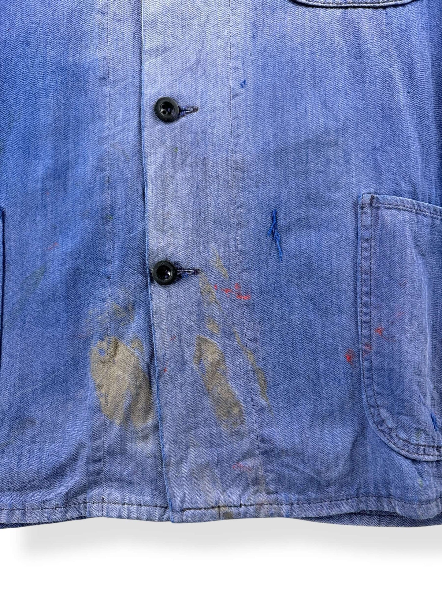 Paint Stains on Vintage Perfectly Sunfaded HBT French Chore Coat SZ L