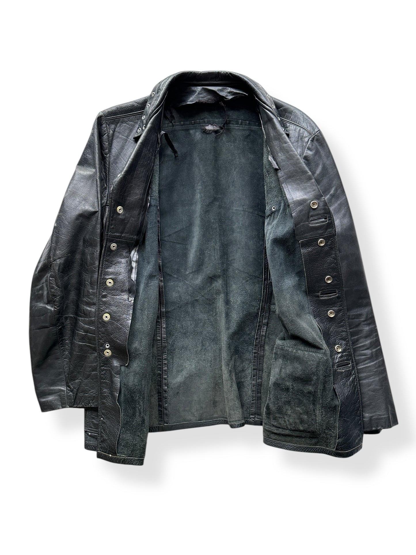 Inside of Vintage Belted Black Leather Jacket SZ XL