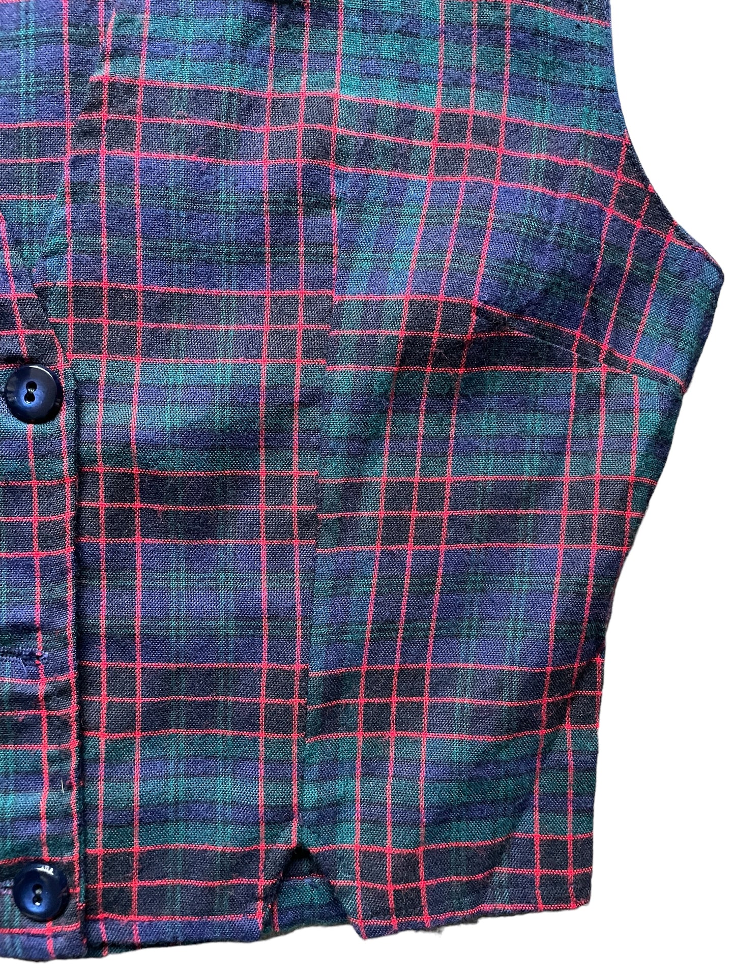 Lower left front view of Vintage 1950s Fruit of the Loom Plaid Vest | Seattle True Vintage | Barn Owl Vintage Goods