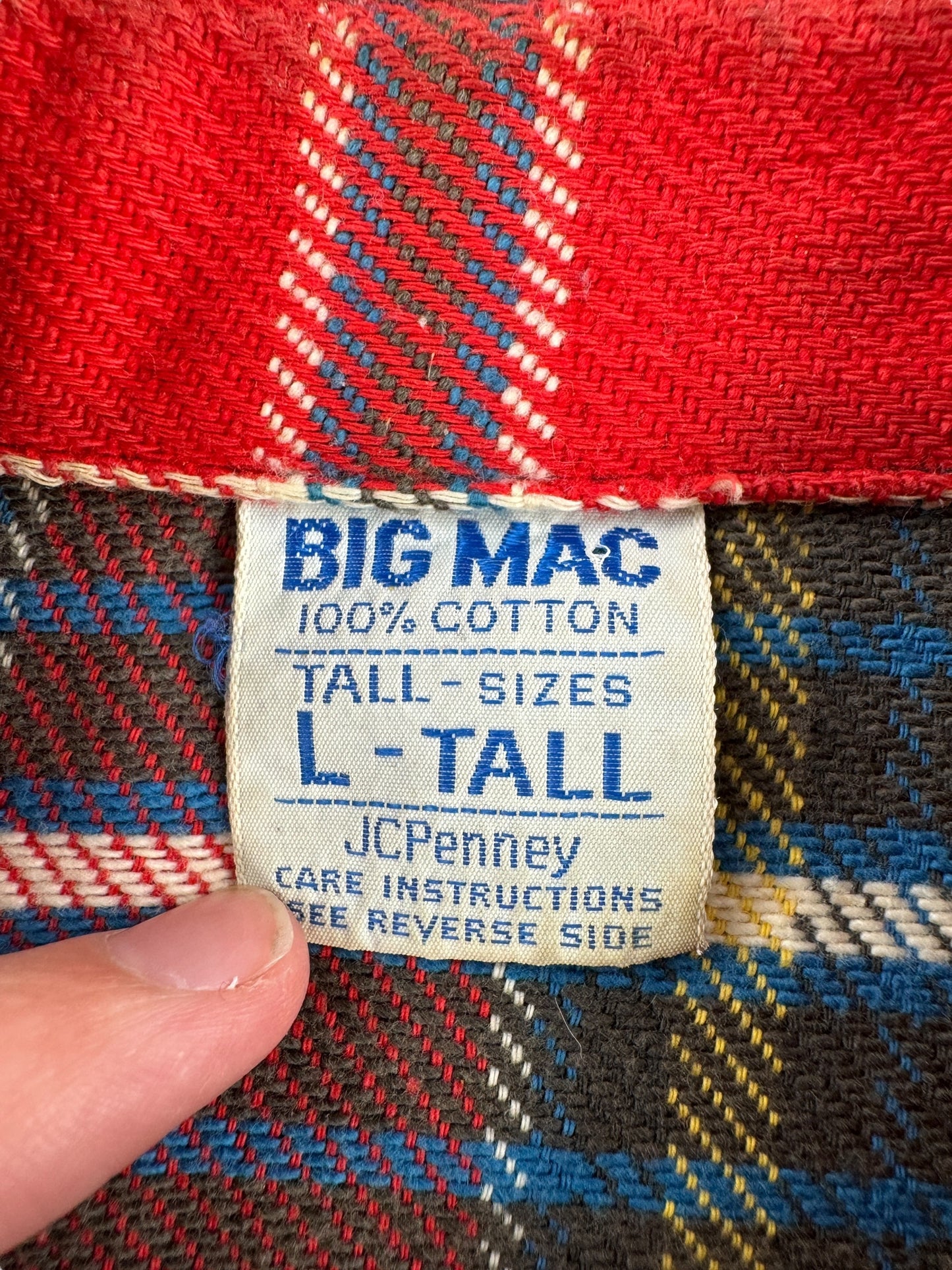 Tag on Vintage Big Mac Red Plaid Cotton Flannel SZ L