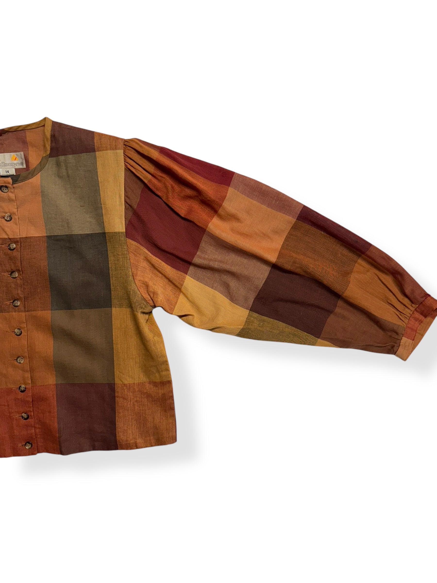 Sleeve view of 1980s Liz Claiborne Plaid Button Up L