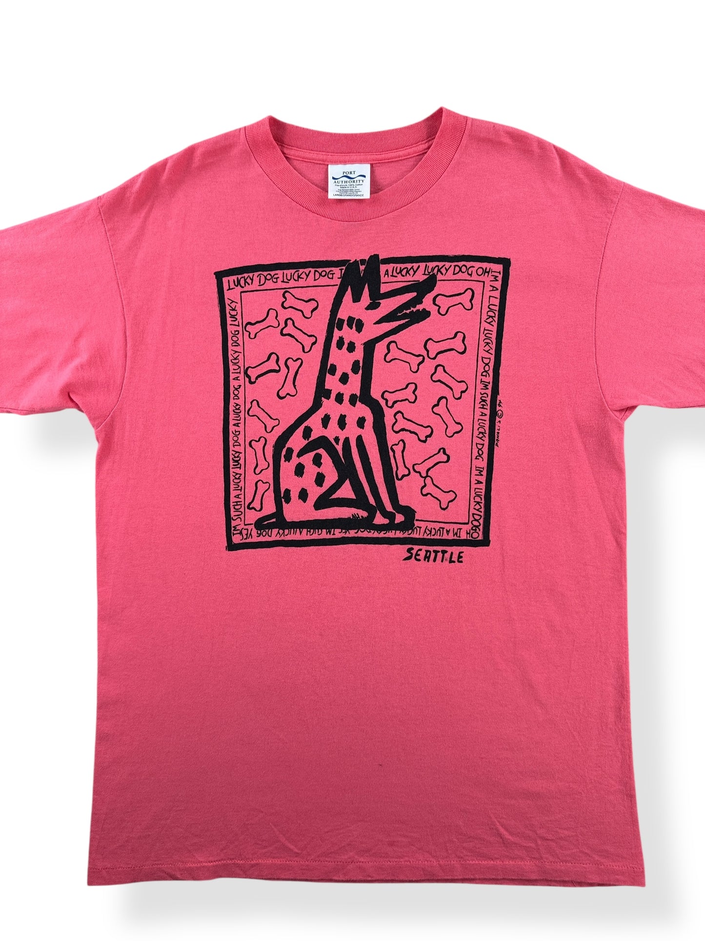 Front Close Up of Vintage Seattle Lucky Dog Tee SZ L