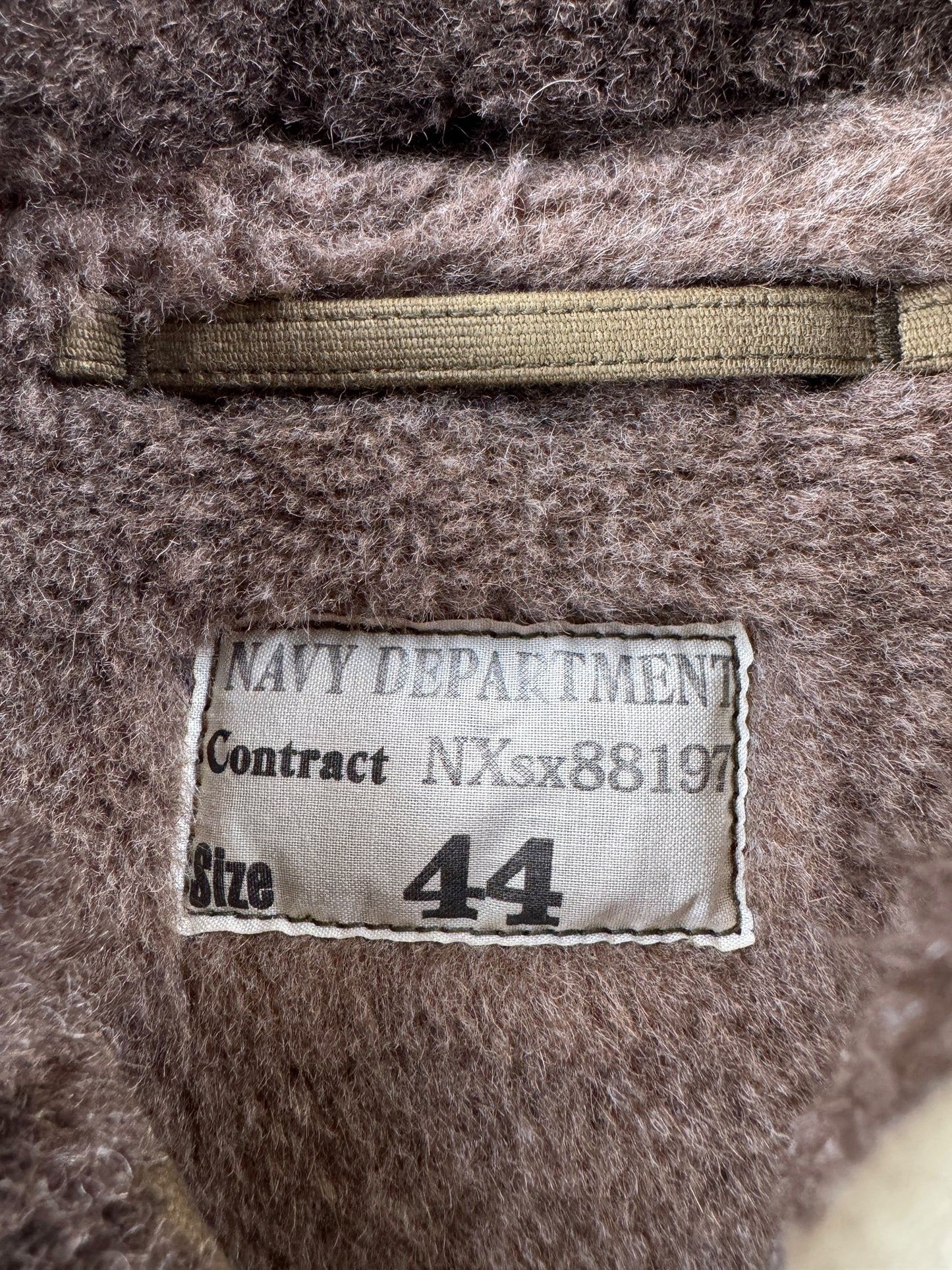 Label on Modern Real McCoys Repro N-1 Deck Jacket SZ 44