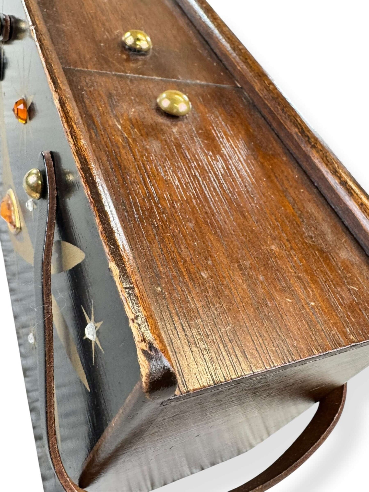 Damage view of 1964 Enid Collins Paisano Roadrunner Box Purse