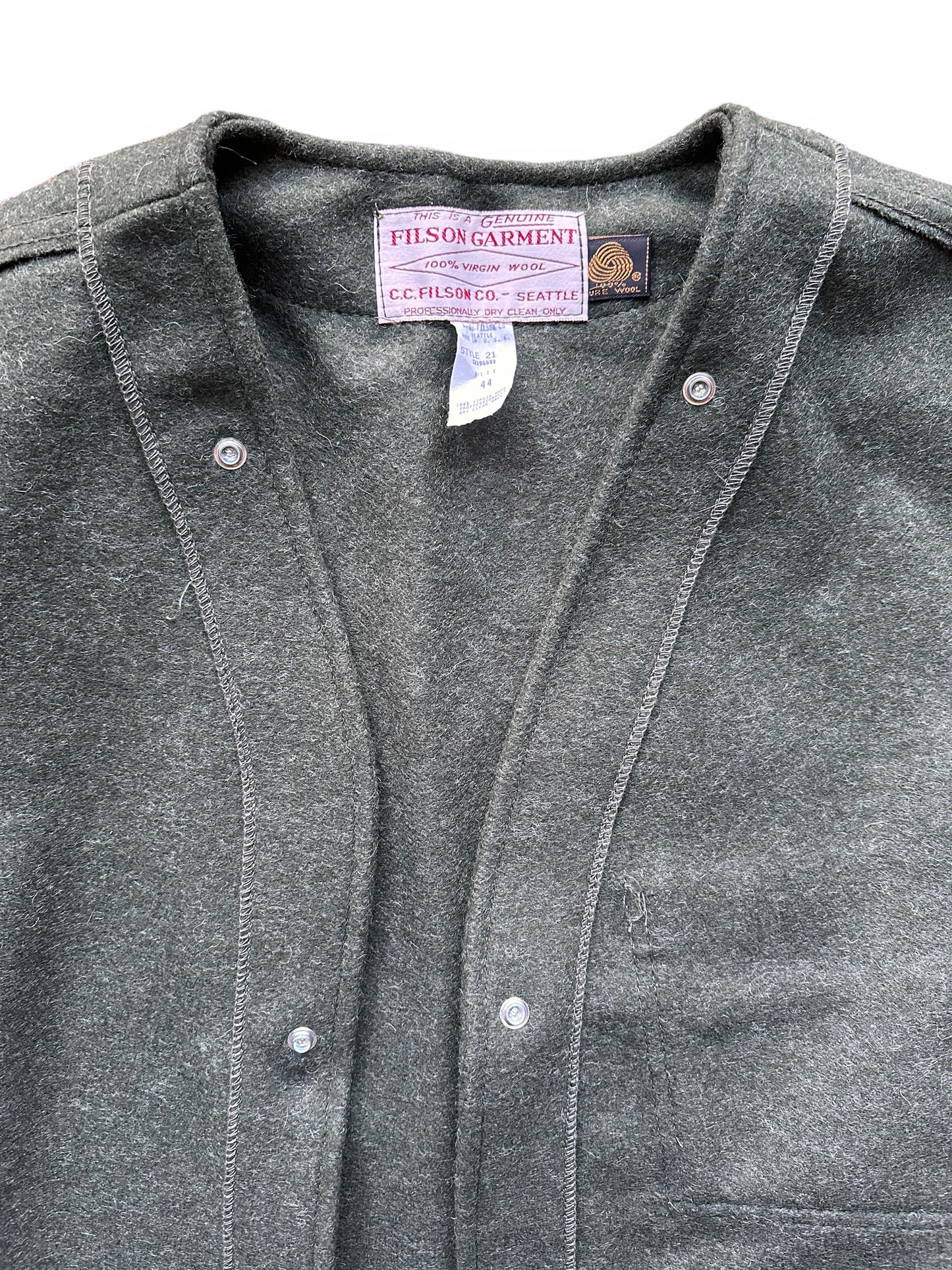 Tag View on Vintage Deadstock Filson Mackinaw Wool Liner SZ L | Vintage Filson Workwear Seattle | Barn Owl Vintage