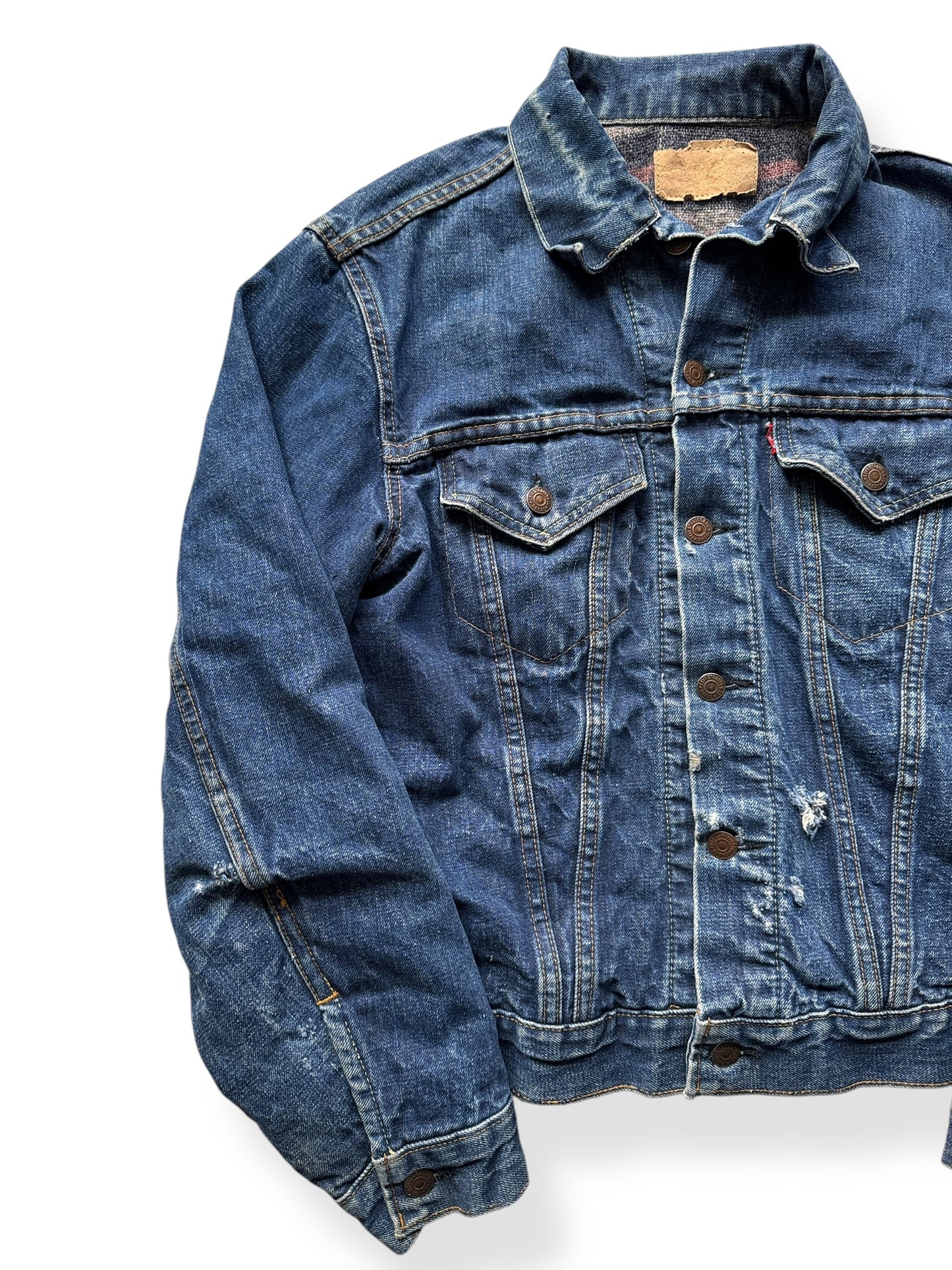 Front Right of Vintage Big "E" Levis Blanket Lined Type III Trucker Jacket SZ M AS IS