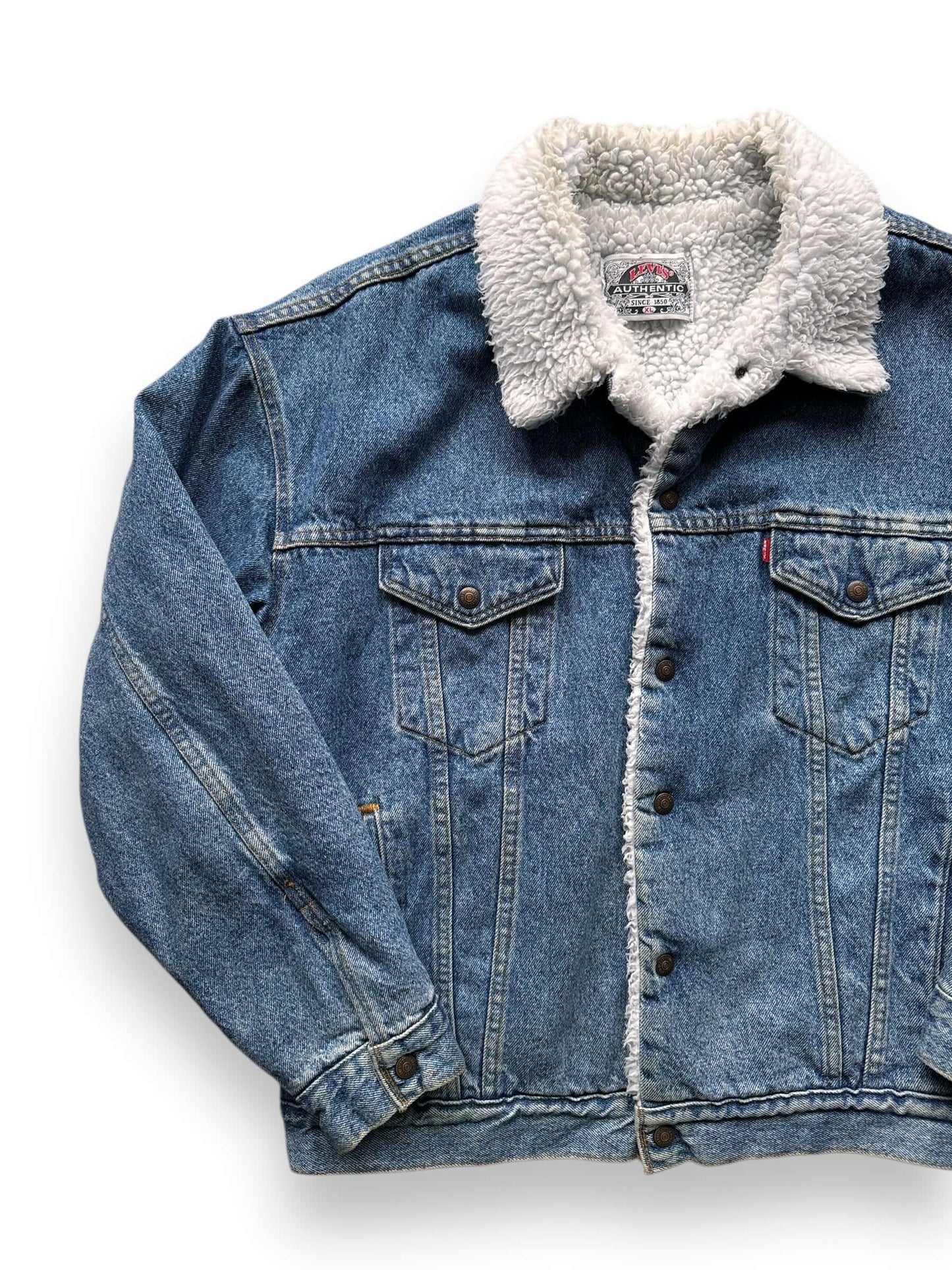 front right of Vintage Levi's Sherpa Type III Denim Jacket SZ XL