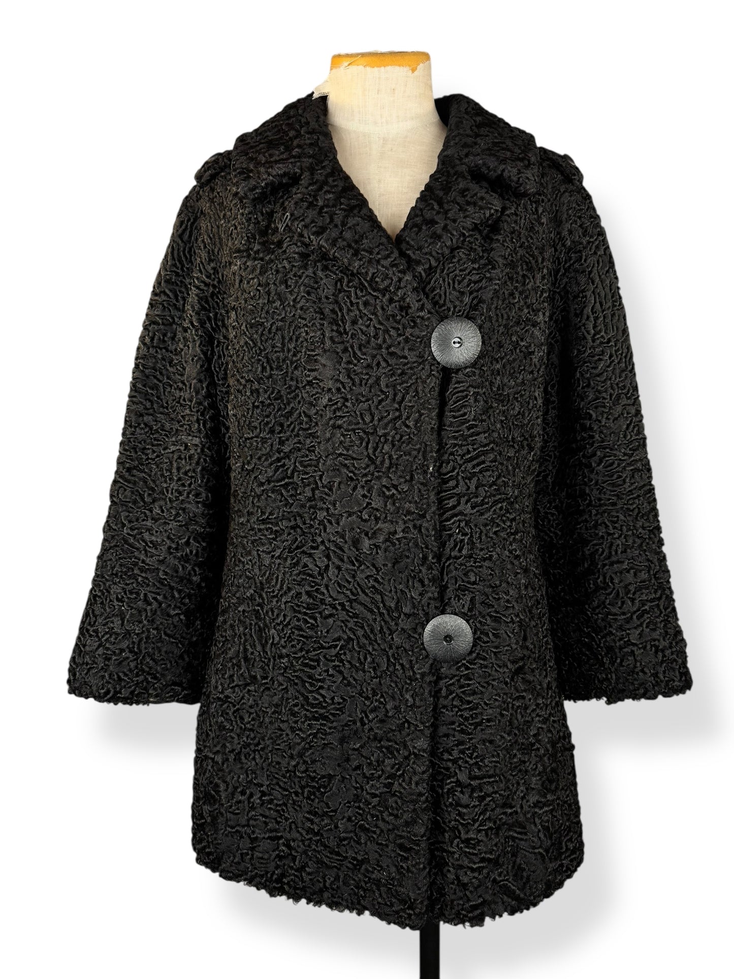 1960s Uhlemann Furs Curly Lamb Coat L