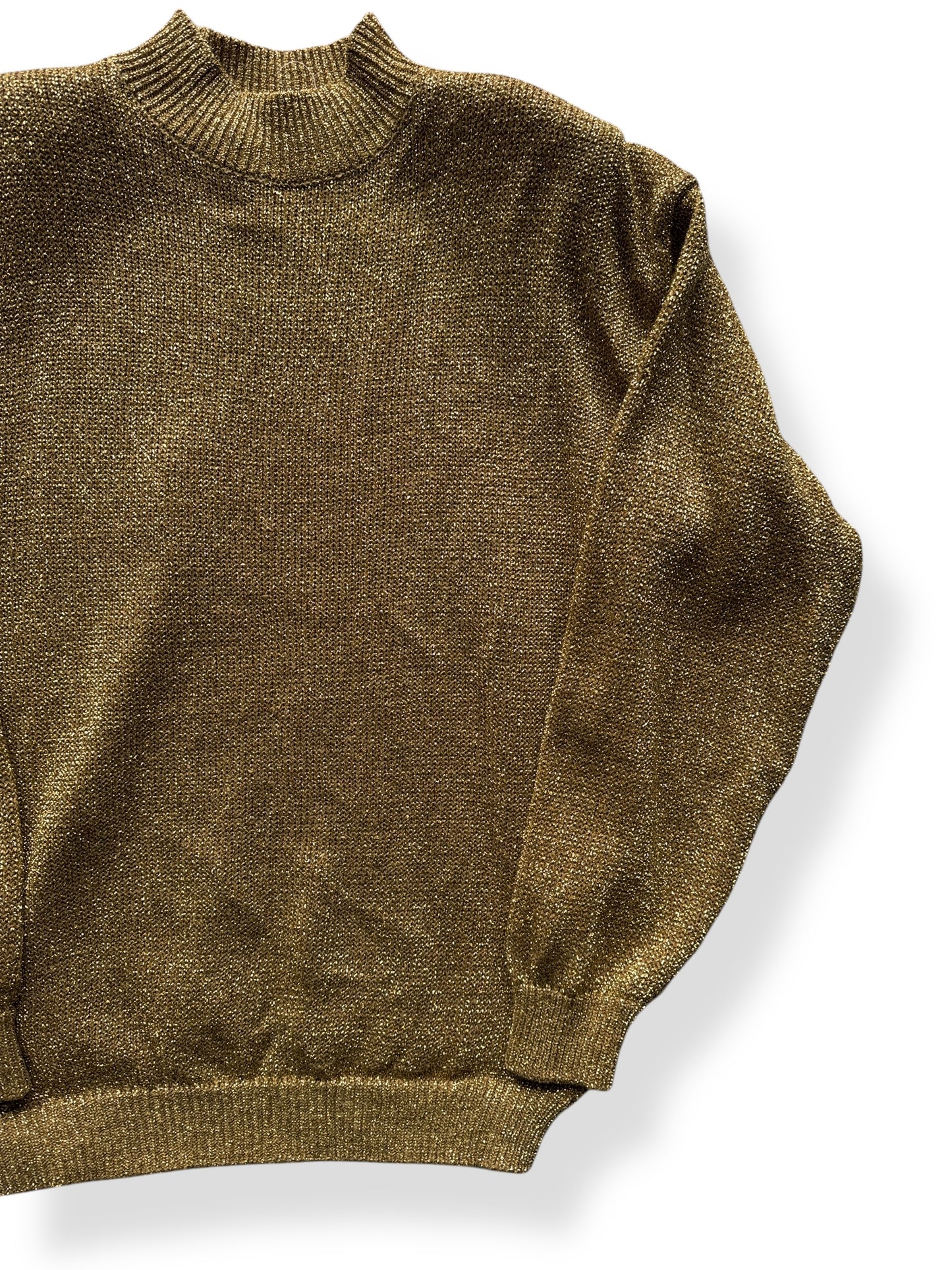 Front Left of Vintage Ladies Sparkly Gold Acrylic Top SZ M