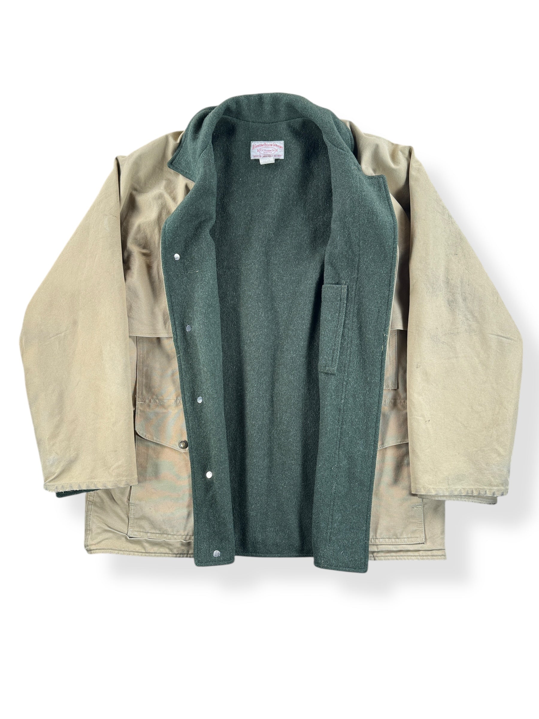 Inside of Vintage Filson Dry Tin Jacket SZ 44