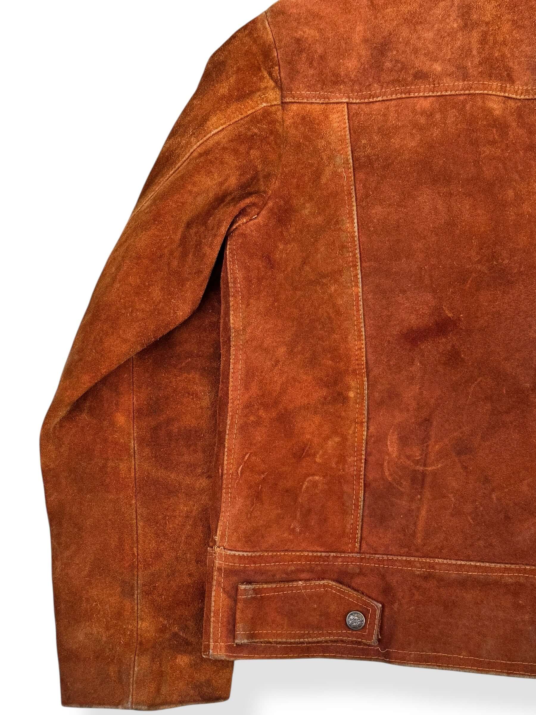 Back left side view of 1970s Leo Suede Trucker Style Jacket M
