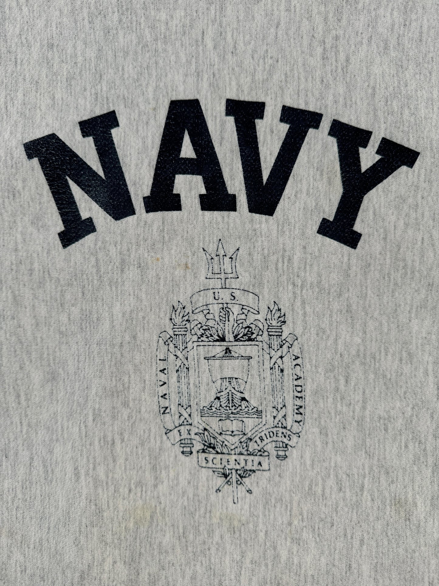 Front Graphic of Vintage Navy Reverse Weave Crewneck SZ XL