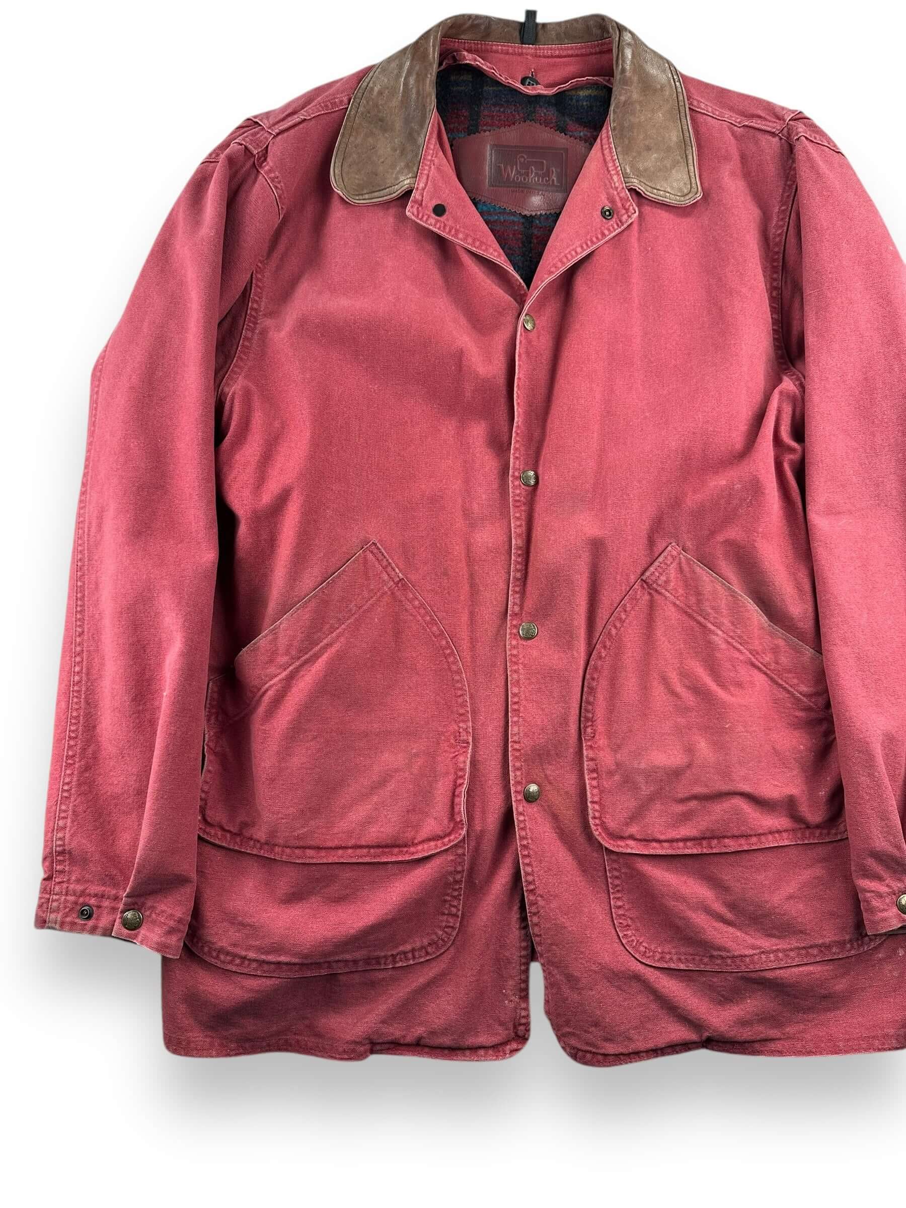Front Right View of Vintage Woolrich Salmon Colored Barn Coat SZ XXL