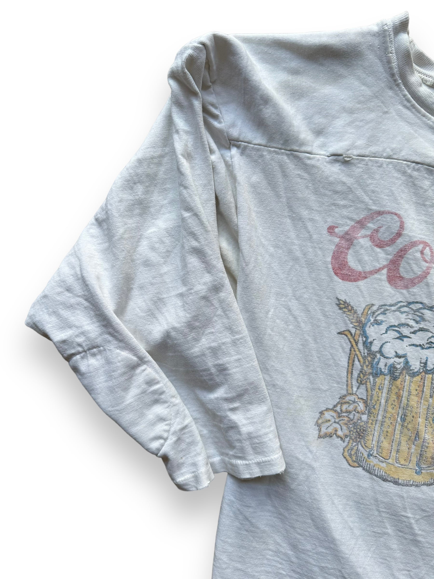 Front Right Sleeve View on Vintage Coors Jersey Tee SZ M | Vintage Beer T-Shirts Seattle | Barn Owl Vintage Tees Seattle