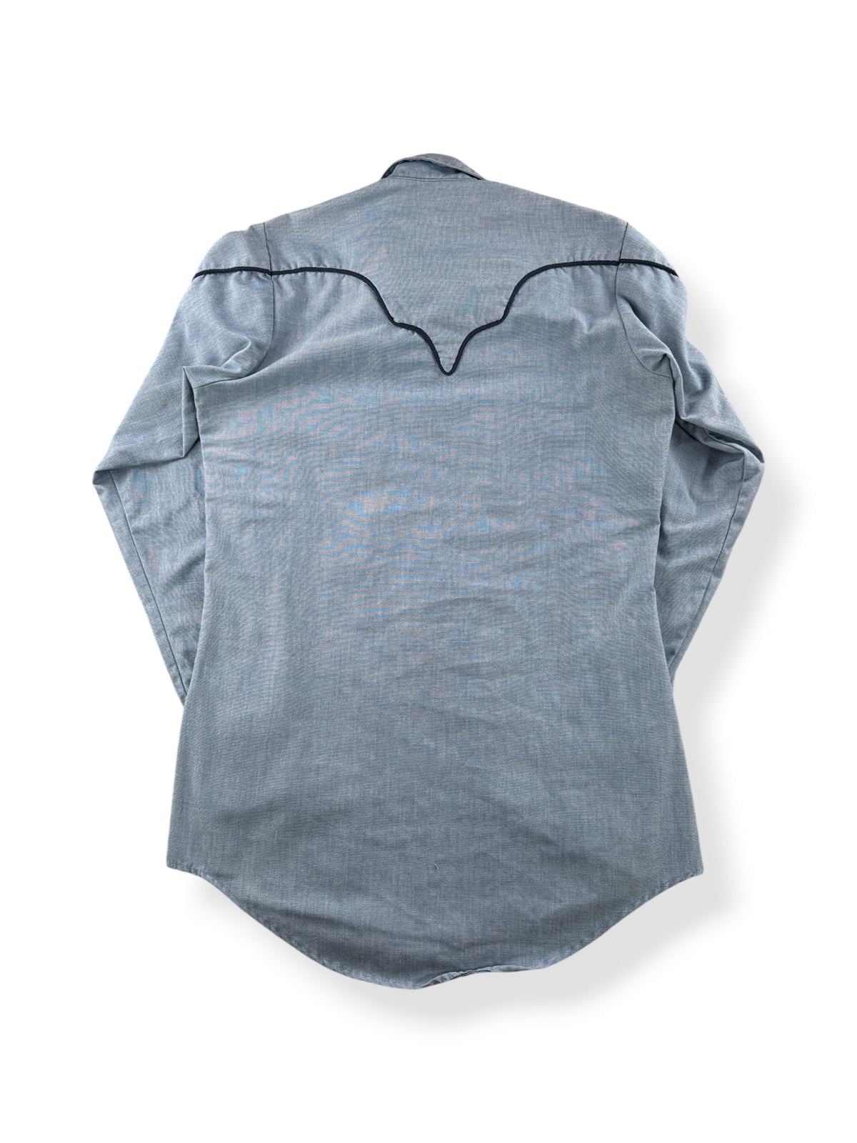 Back of Vintage Rockmount Ranch Wear Pearl Snap Chambray SZ 14 1/2