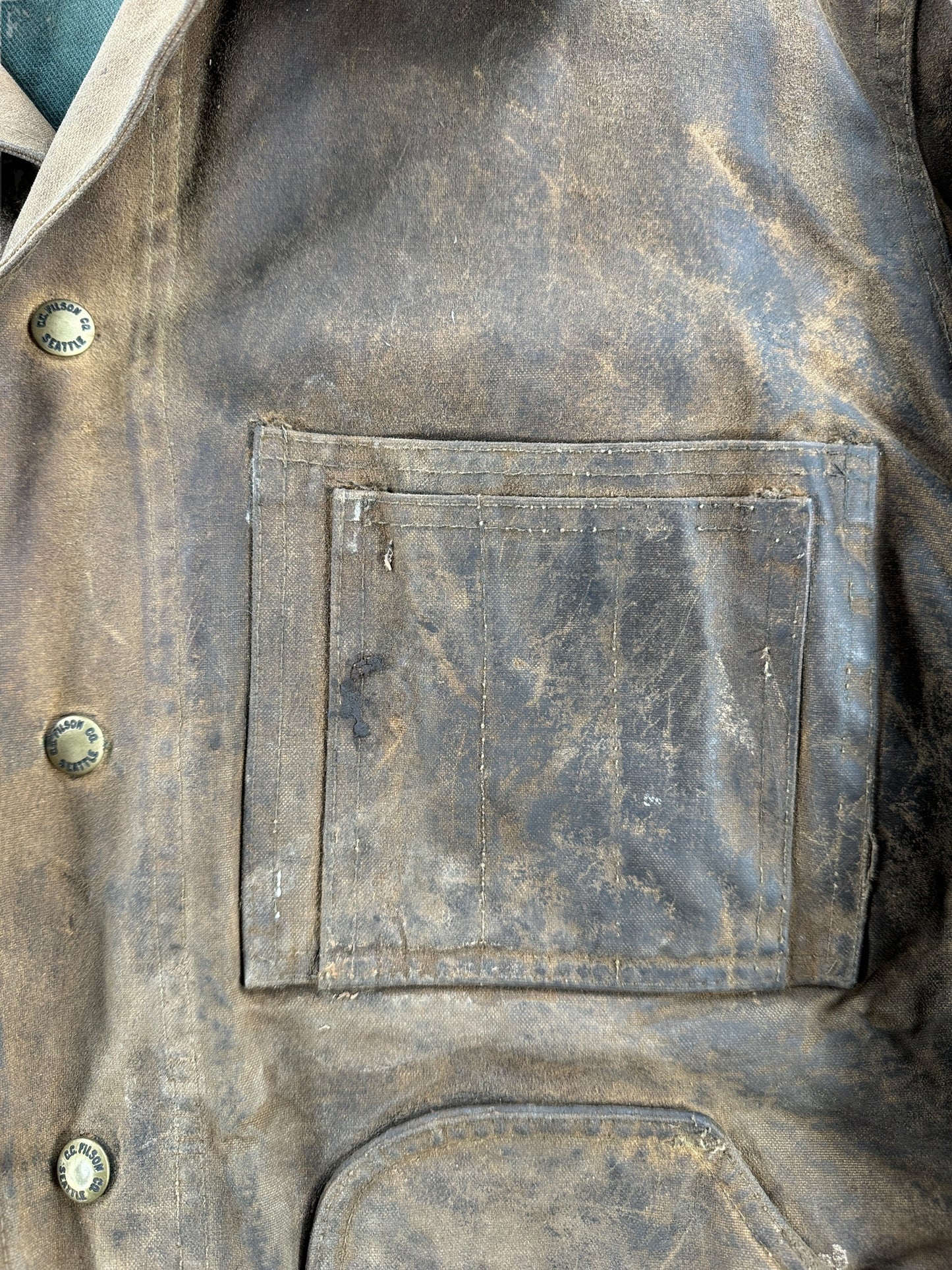 Pocket on Vintage Filson Style 621 Tin Cloth Field Jacket SZ L