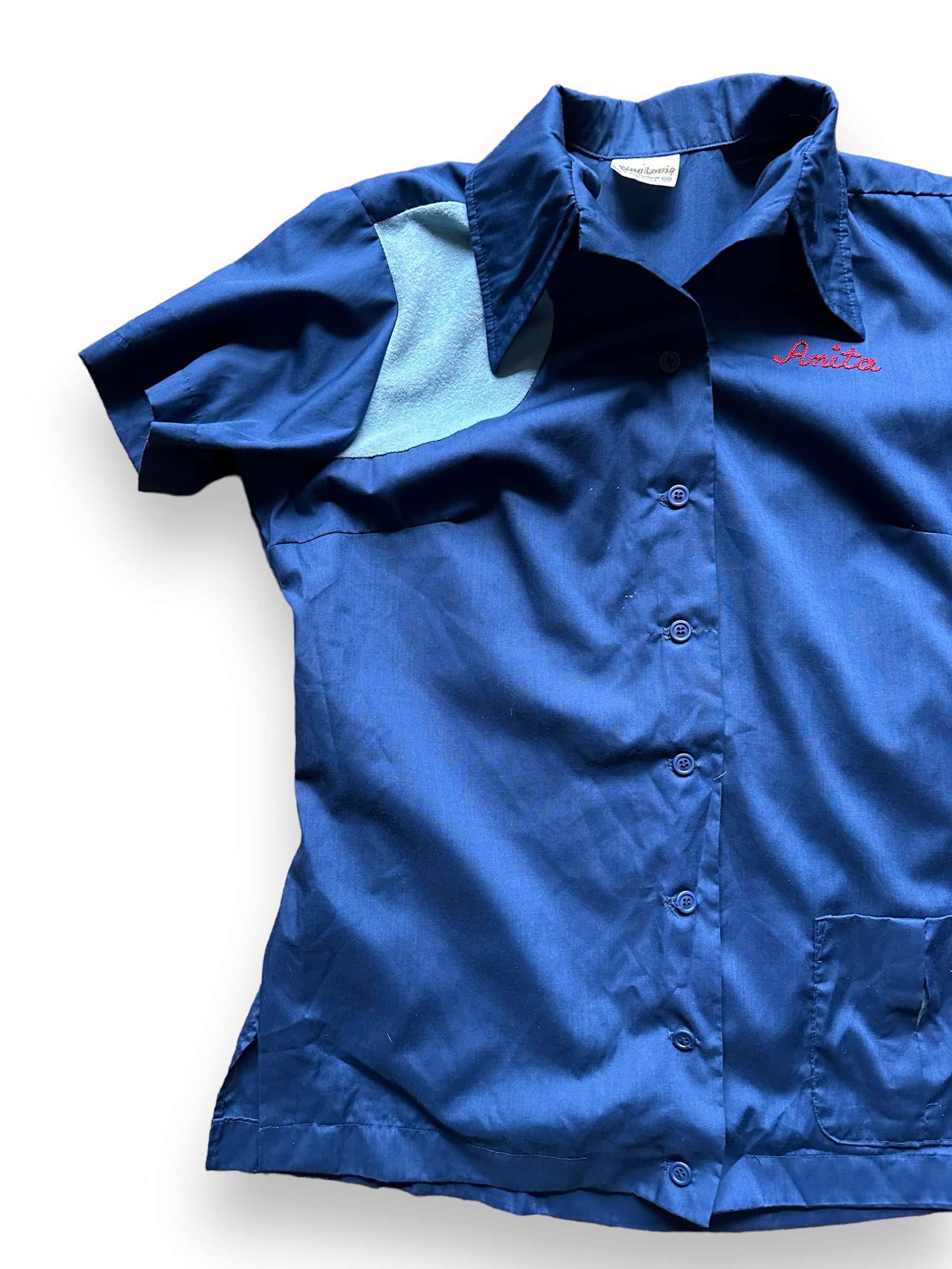 front right of Vintage 1st Baptist Aladdin Plating Ladies Bowling Shirt SZ 36 | Vintage Bowling Shirt Seattle | Barn Owl Vintage Seattle