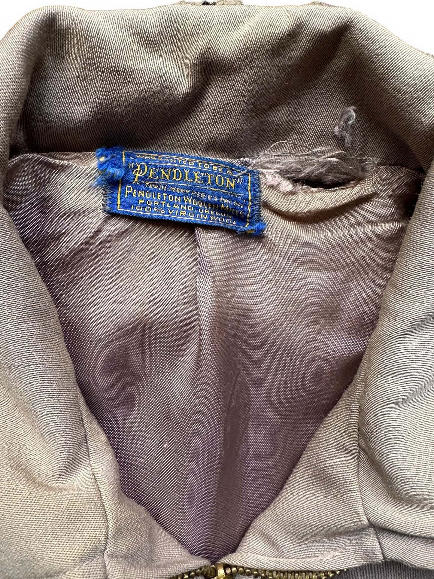 Tag View of Vintage Pendleton Gabardine Jacket SZ L | Vintage Workwear Seattle | Seattle Vintage Clothing