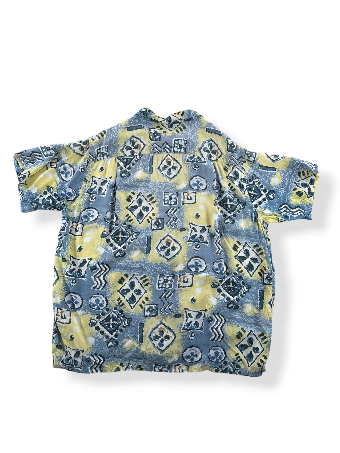 Back of Vintage South Pacific Rayon Thrasher Aloha Shirt SZ L