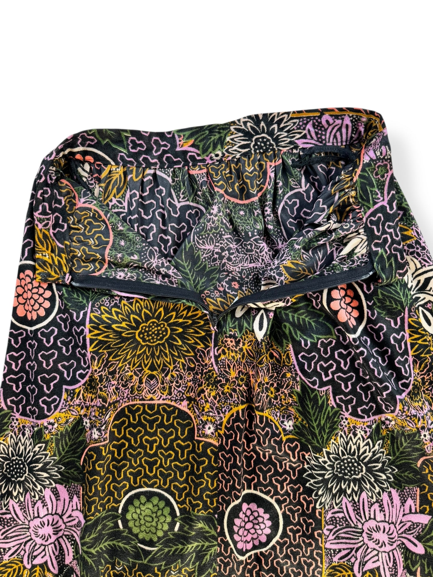 Waist 1960s Patterned Maxi Skirt S