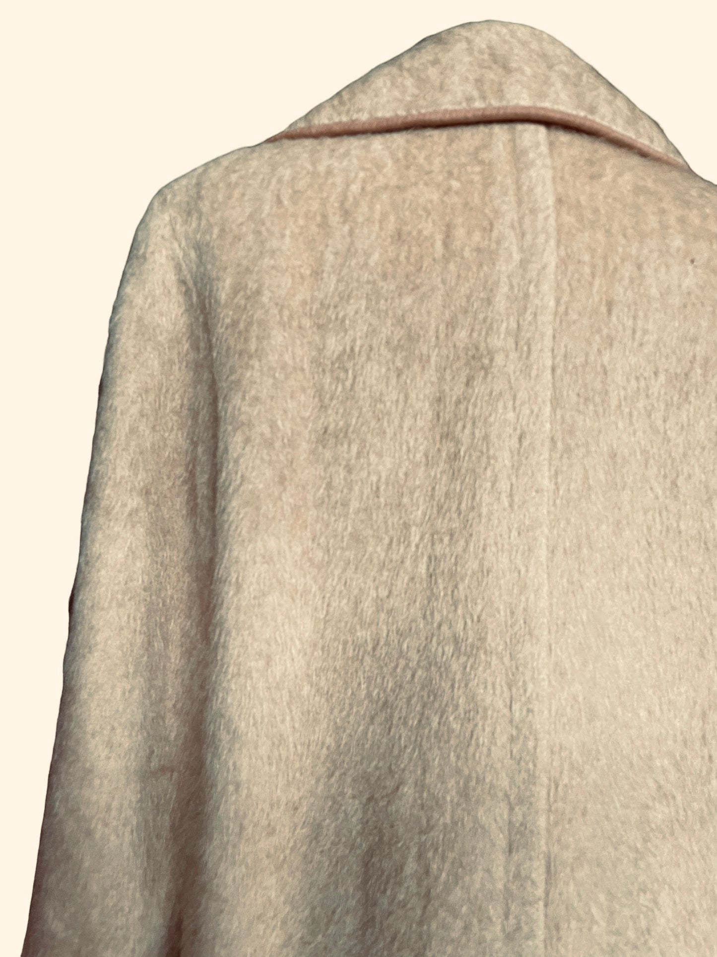 Back left shoulder view of Vintage 1940s J.H.S Camel Wool Mohair Coat | Seattle True Vintage | Barn Owl Vintage Coats