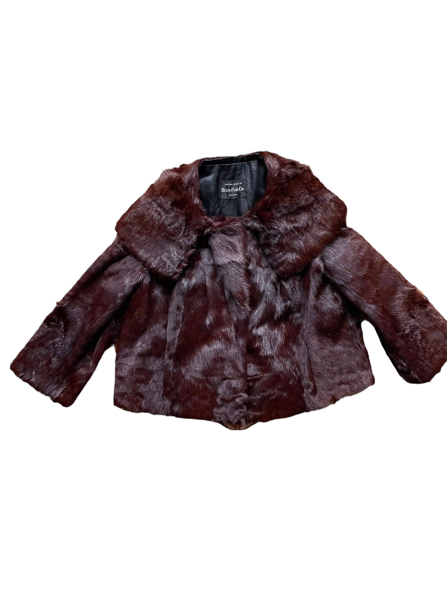 Full front view of 1940s Custom Made Blum Fur Co. Cropped Coat SZ M-L | Seattle True Vintage | Barn Owl Vintage Coats
