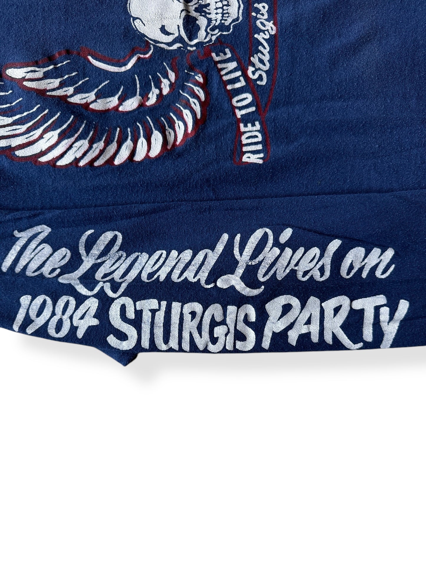 Sleeve Graphic on Vintage 1984 Sturgis Long Sleeve Ride to Live Live to Ride Skull Tee SZ S