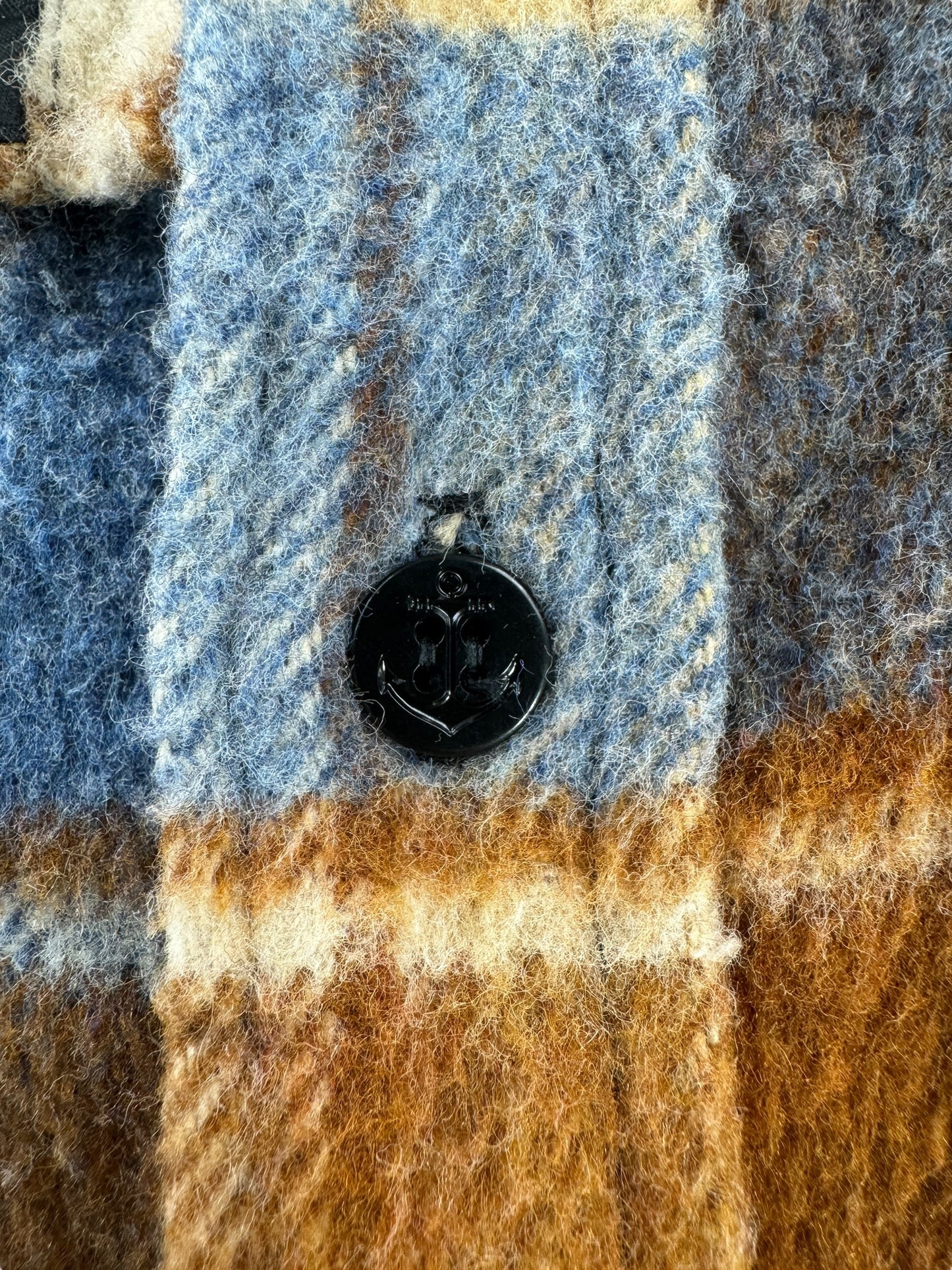 CPO Button on Vintage JC Penney Blue and Beige CPO Flannel SZ M