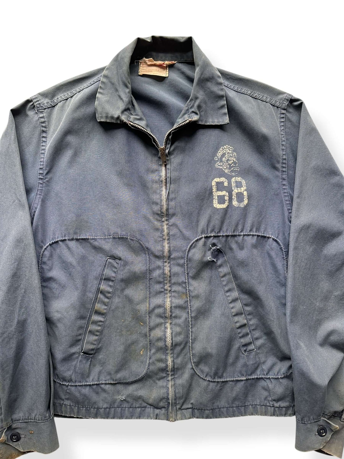 Front Close Up of Vintage Dan River 68 Trojans Jacket SZ S AS IS