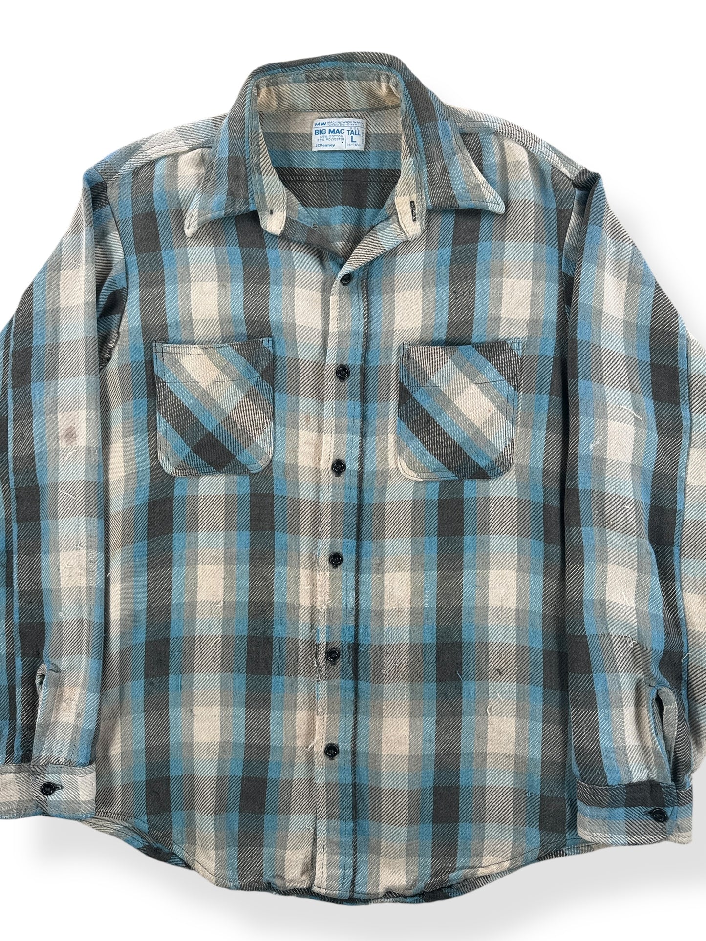 Front Close Up of Vintage Big Mac Blue and Grey Cotton Flannel SZ L