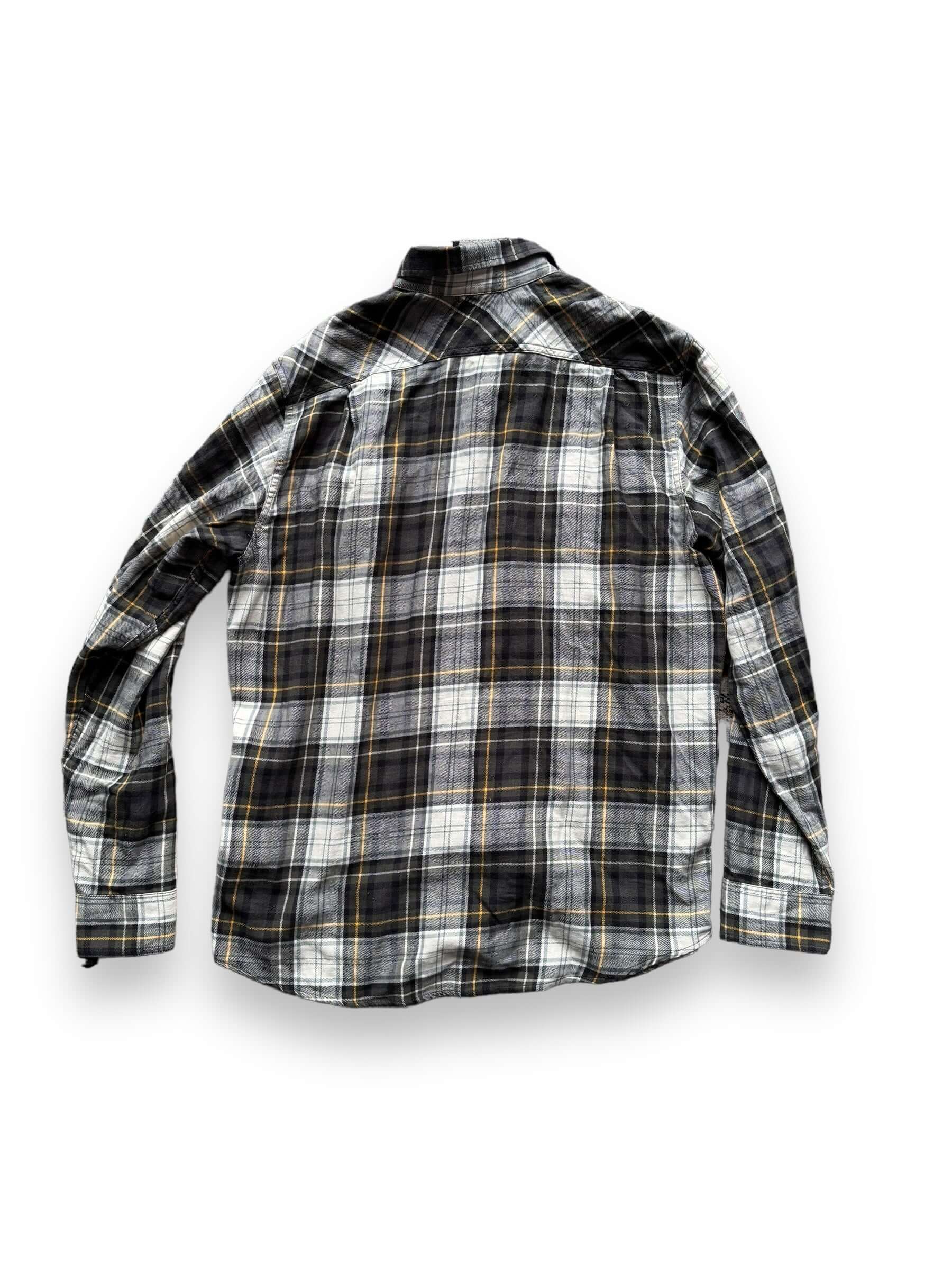 back of Filson Forest Green Plaid Scout Shirt SZ M