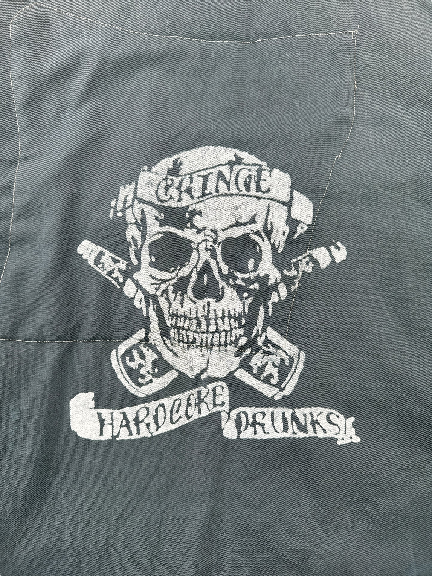 Back Graphic of Vintage Cringe Hardcore Drunk Gas Station Jacket SZ XL