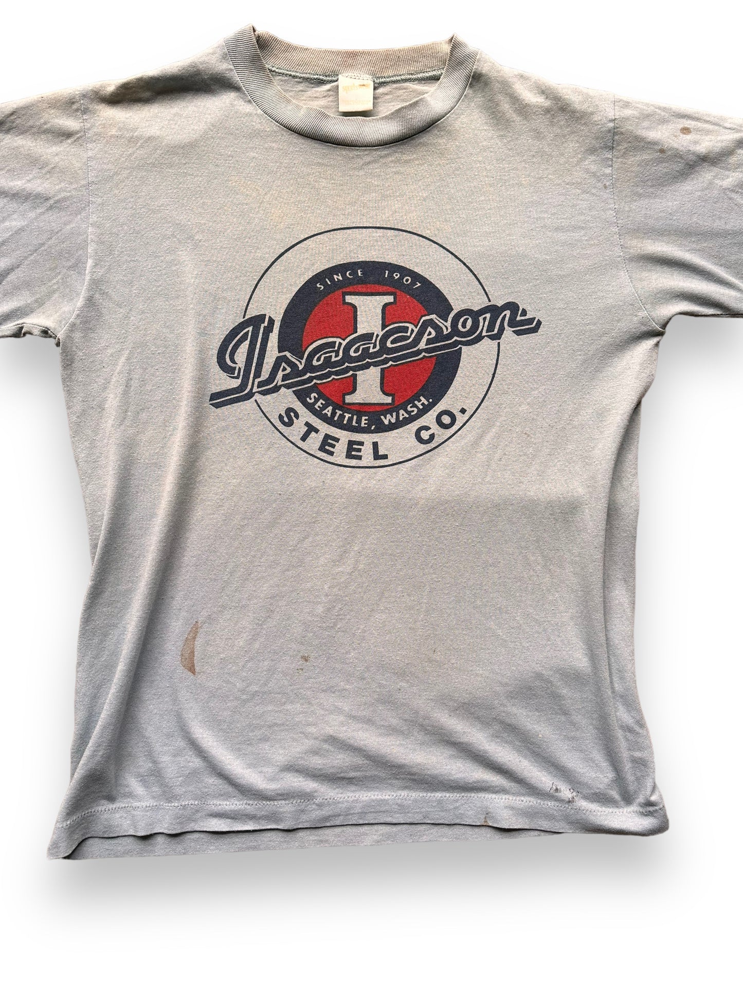 Front Detail on Vintage Isaacson Steel Seattle Tee SZ L | Vintage Seattle Steel Mill Tee | Barn Owl Vintage Seattle
