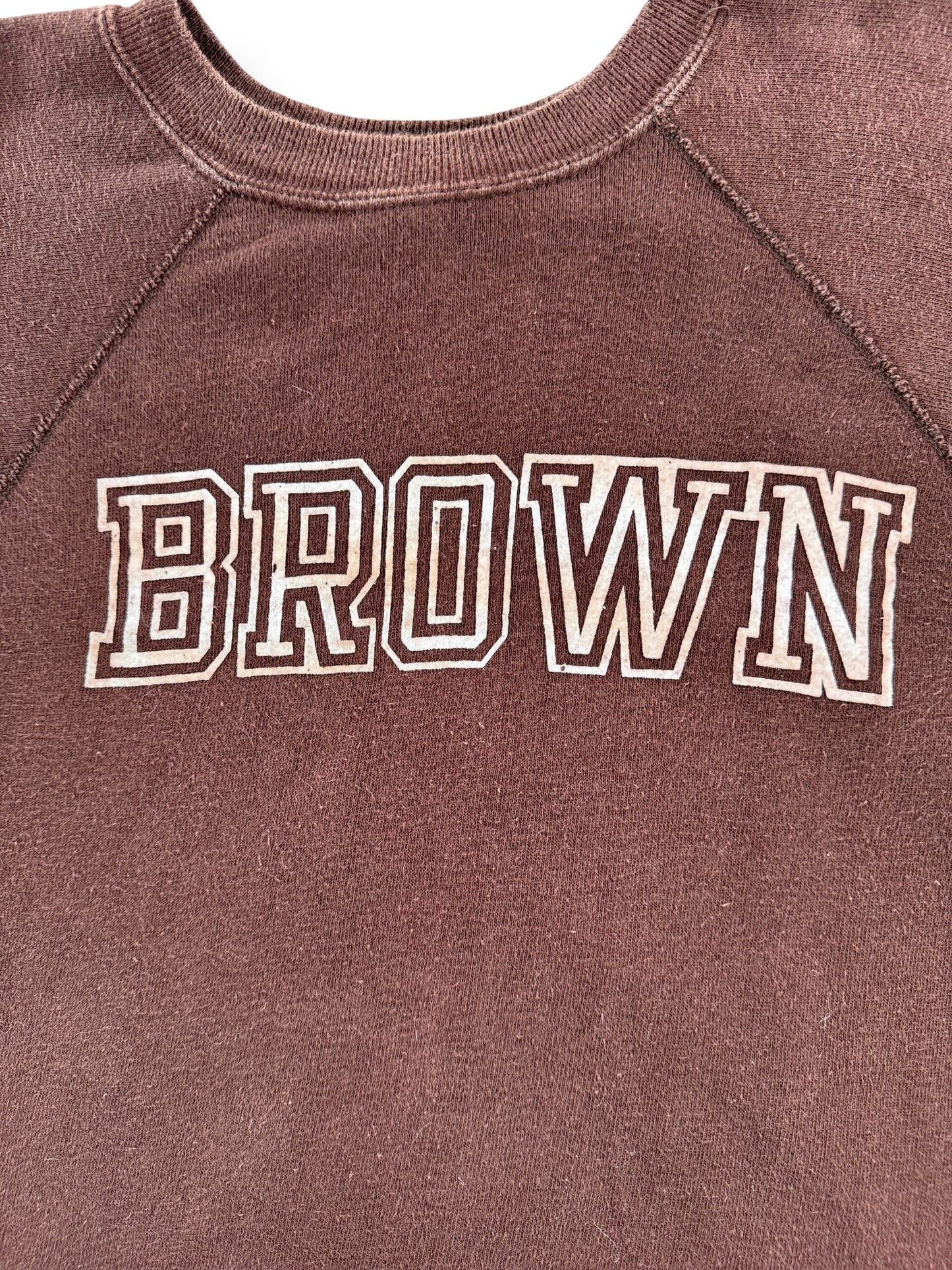 Front Graphic of Vintage Flocked Brown Champion Crewneck SZ S