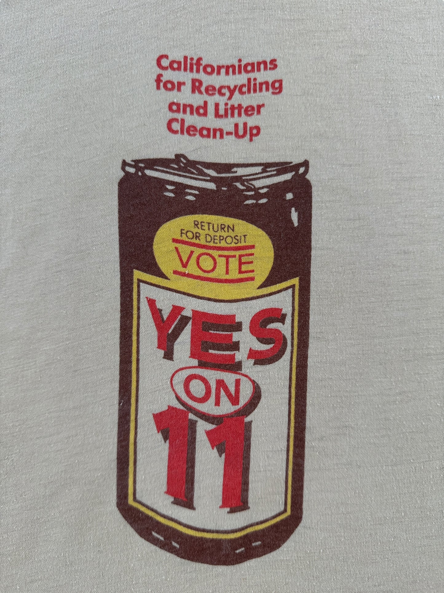 Front Graphic of Vintage Yes on 11 California Recycling Tee SZ S