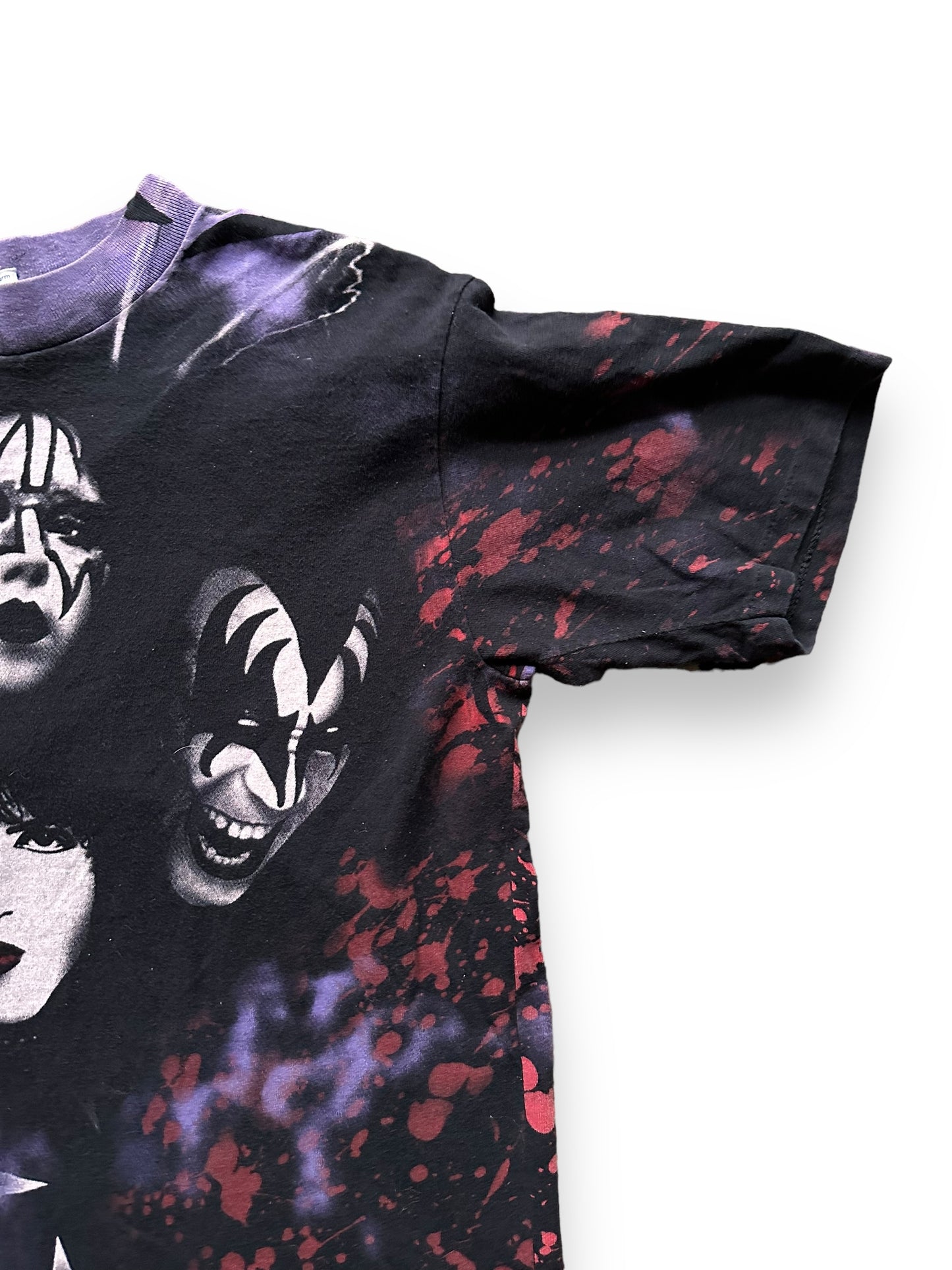 Front Left Shoulder View of Vintage KISS 1996-97 Tour Tee Size L | Barn Owl Vintage Clothing | Vintage Rock Tees Seattle