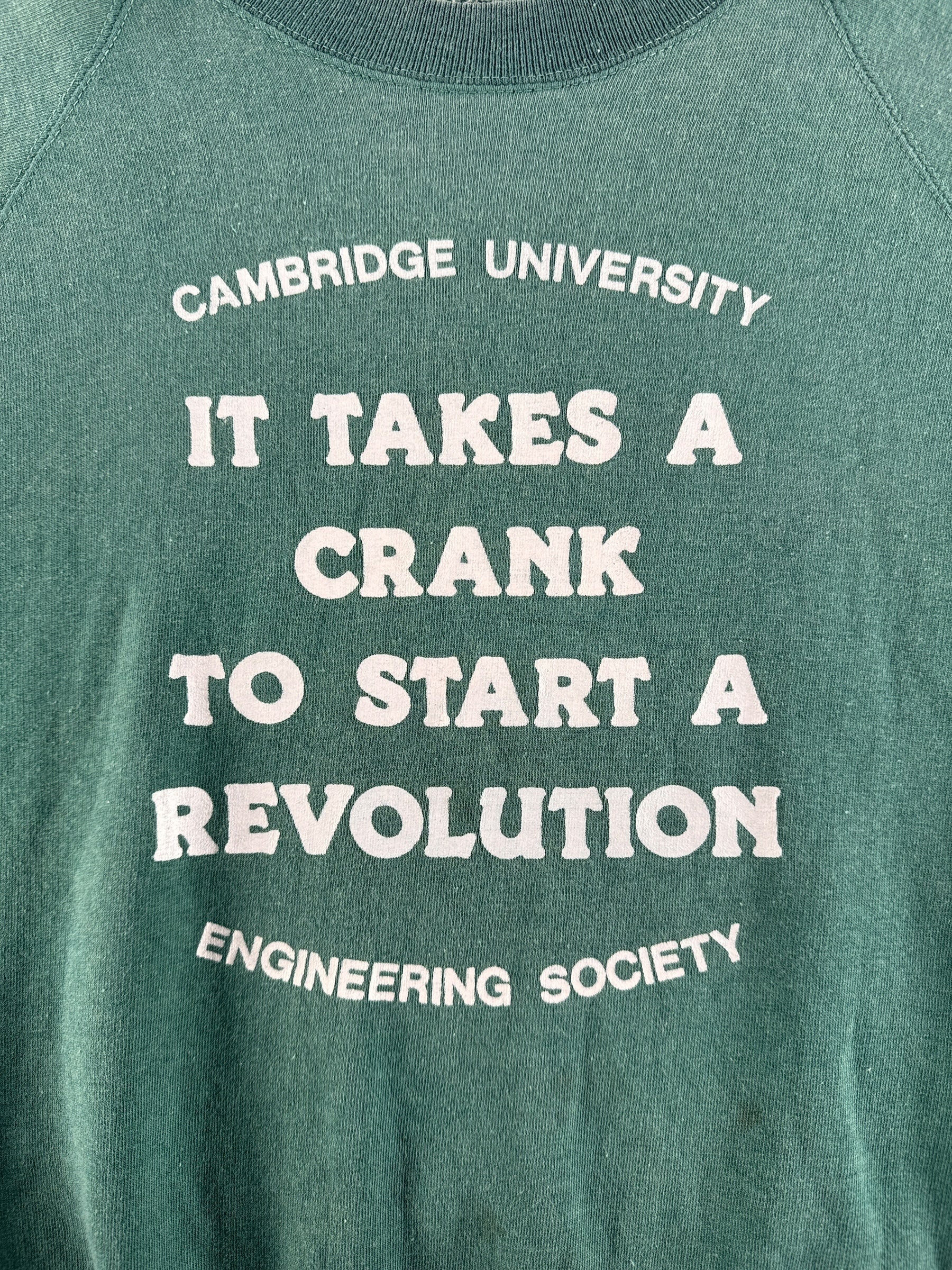 Front Graphic of Cambridge University It Takes A Crank To Start A Revolution Crewneck SZ M