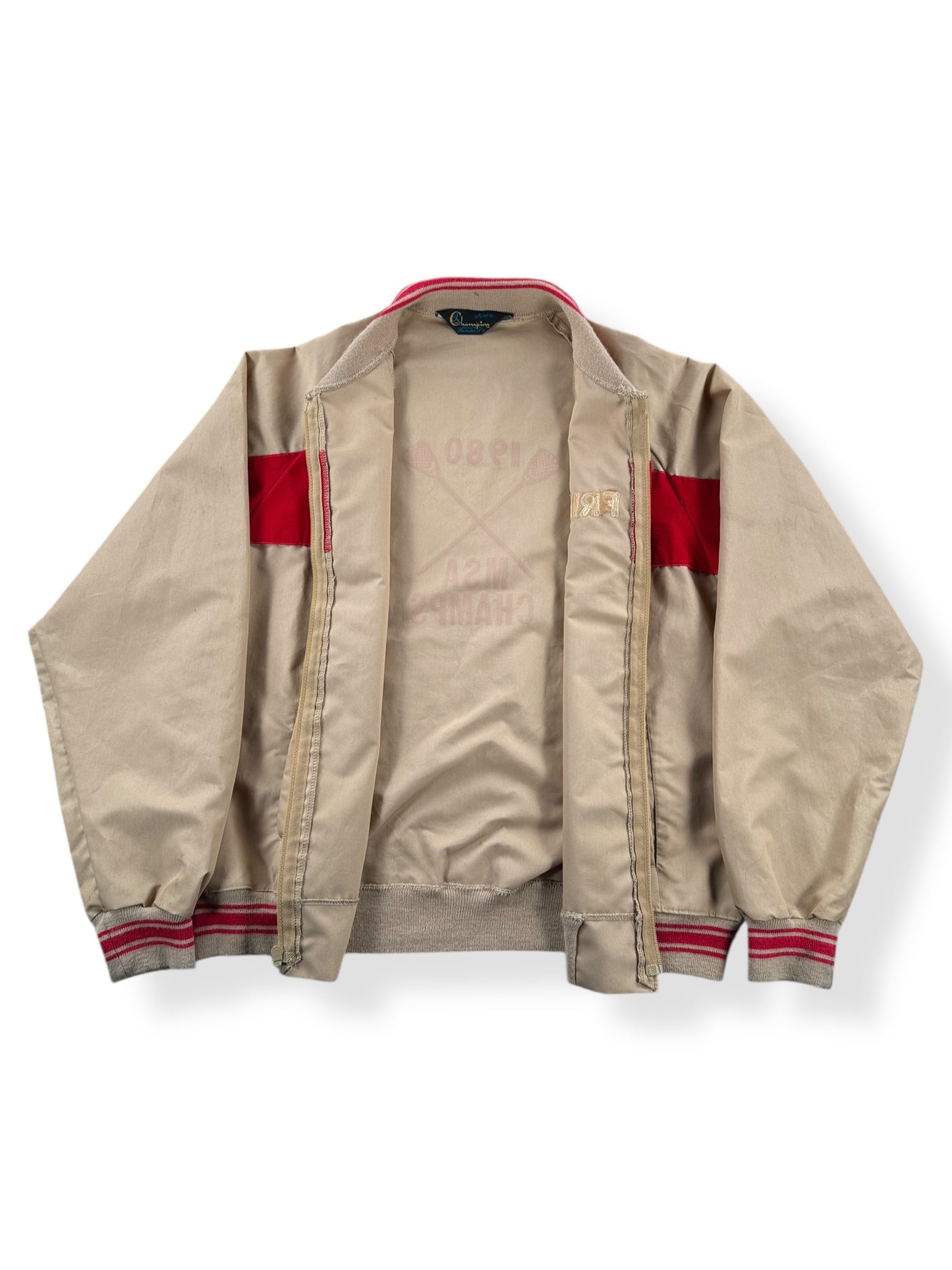 Inside of Vintage 1980 Champion FRIENDS Lacrosse Jacket SZ XL