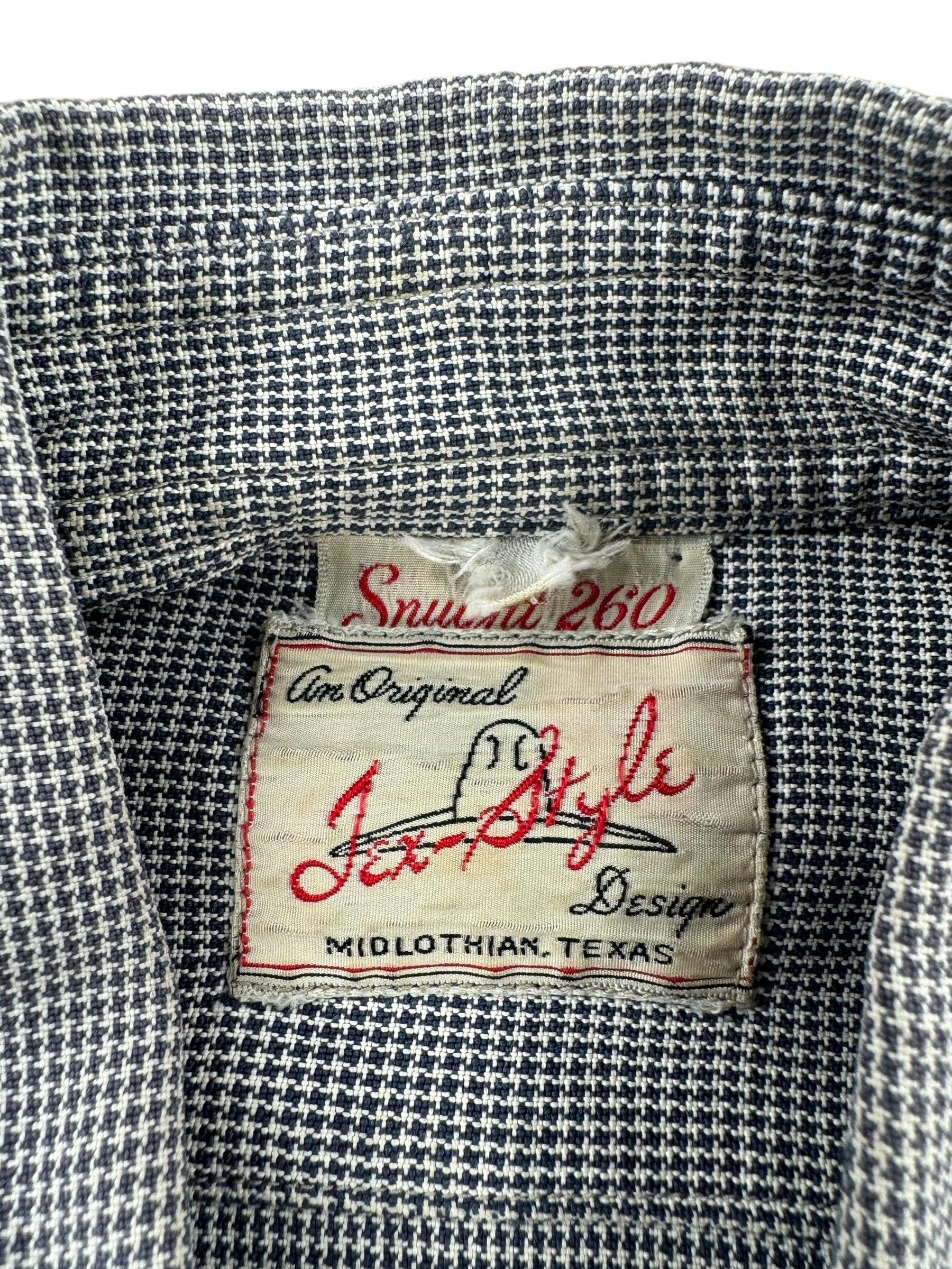 Label on Vintage Pincheck Tex Style Gabardine Pearl Snap Shirt SZ S AS IS