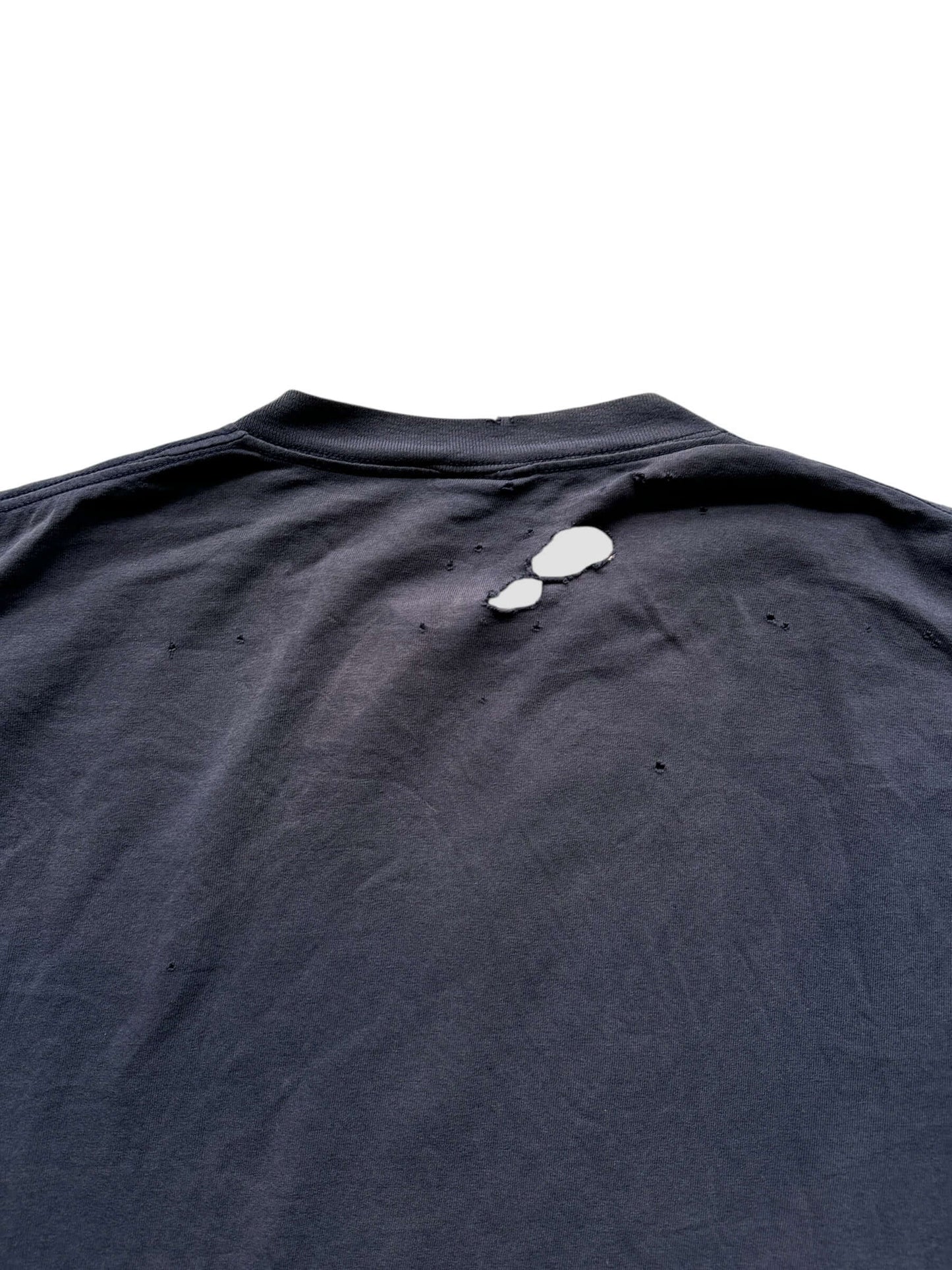 Back Holes on Thrashed Black Blank Tee SZ XL
