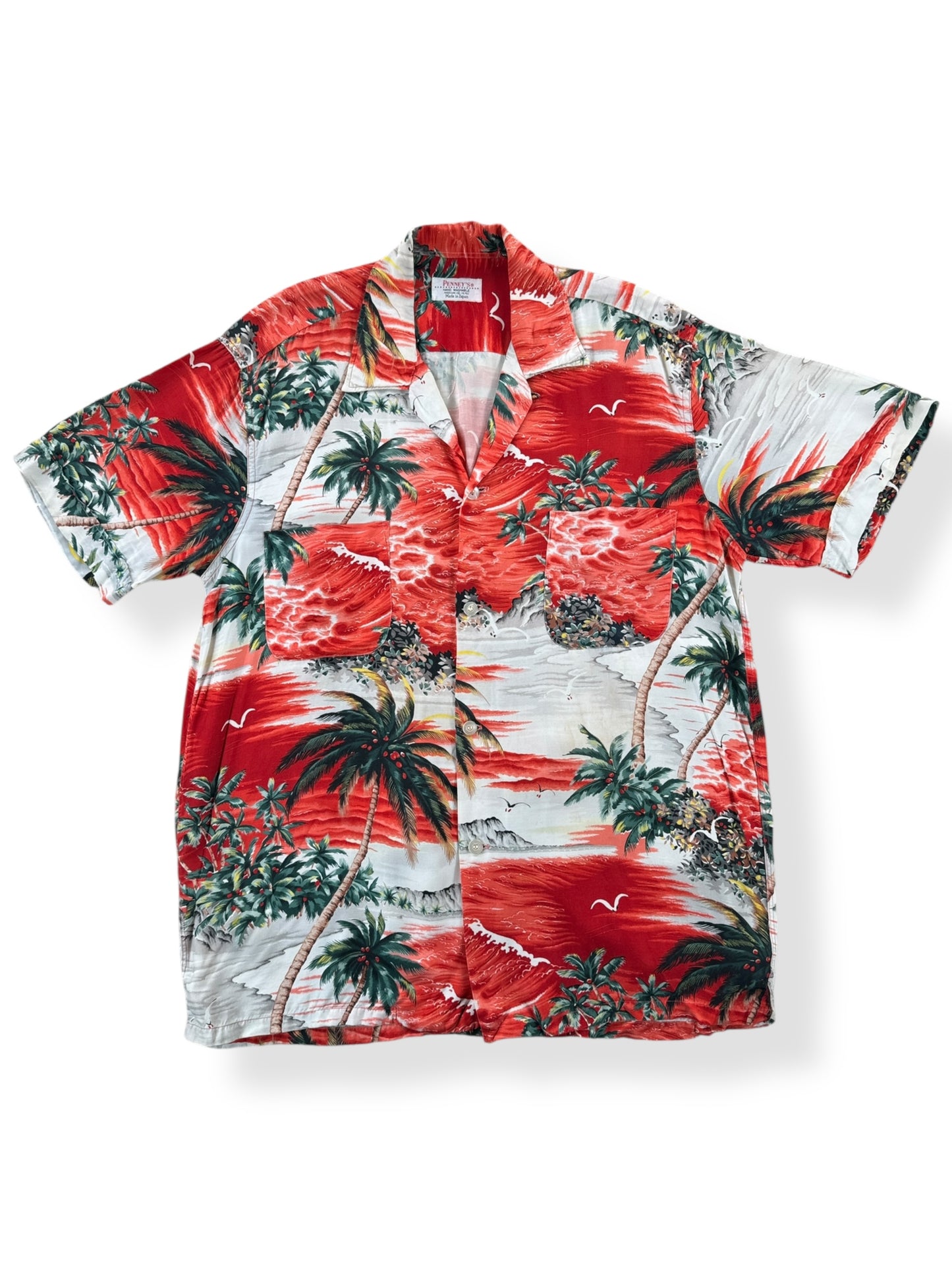 Front of Vintage Penney's Palm Tree Aloha Shirt SZ M