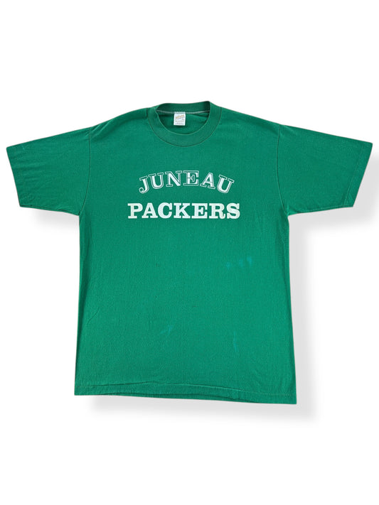 Front of Vintage Green Juneau Packers Tee SZ M