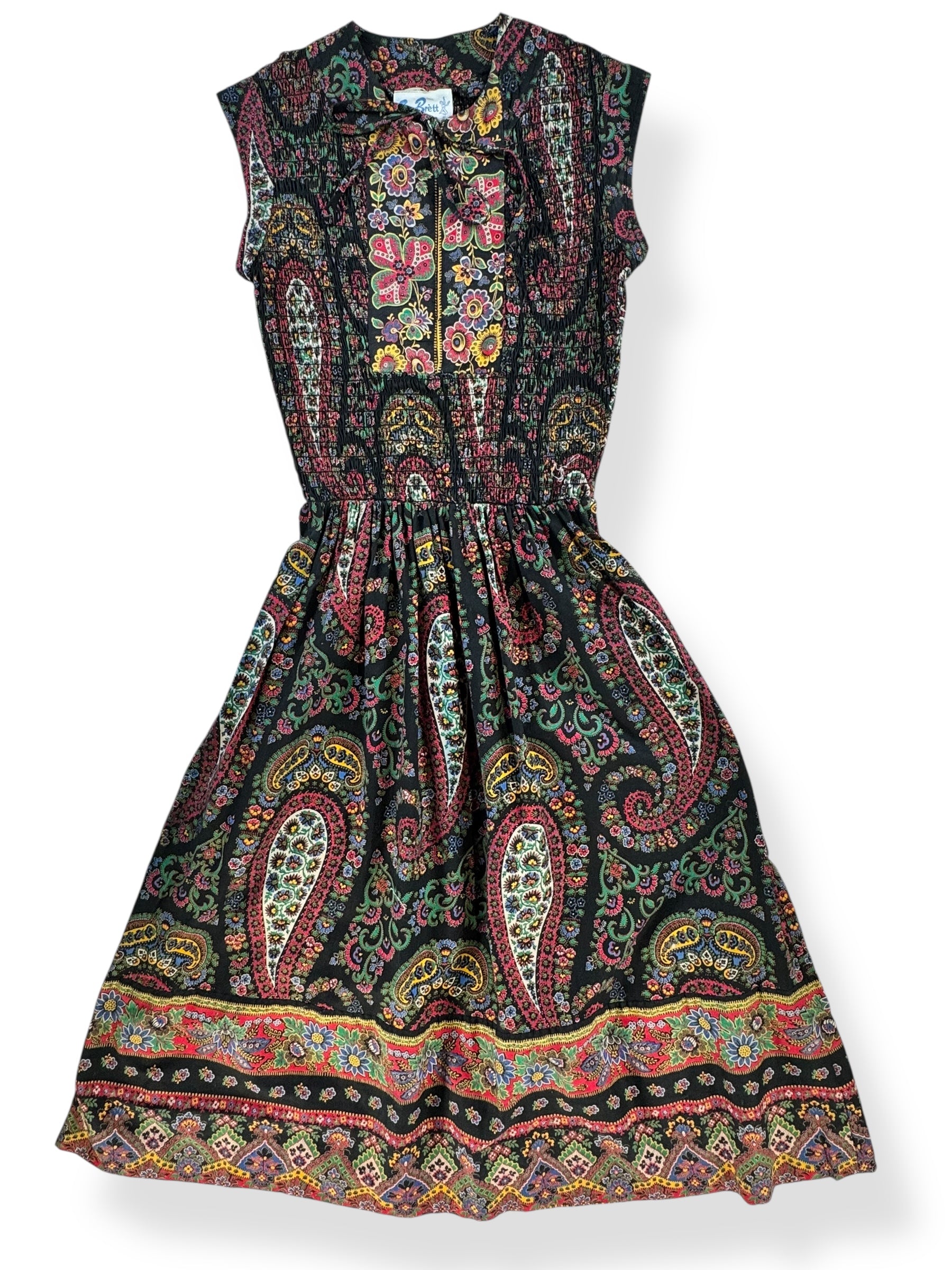 Front view of 1970s Paisly Midi Dress S
